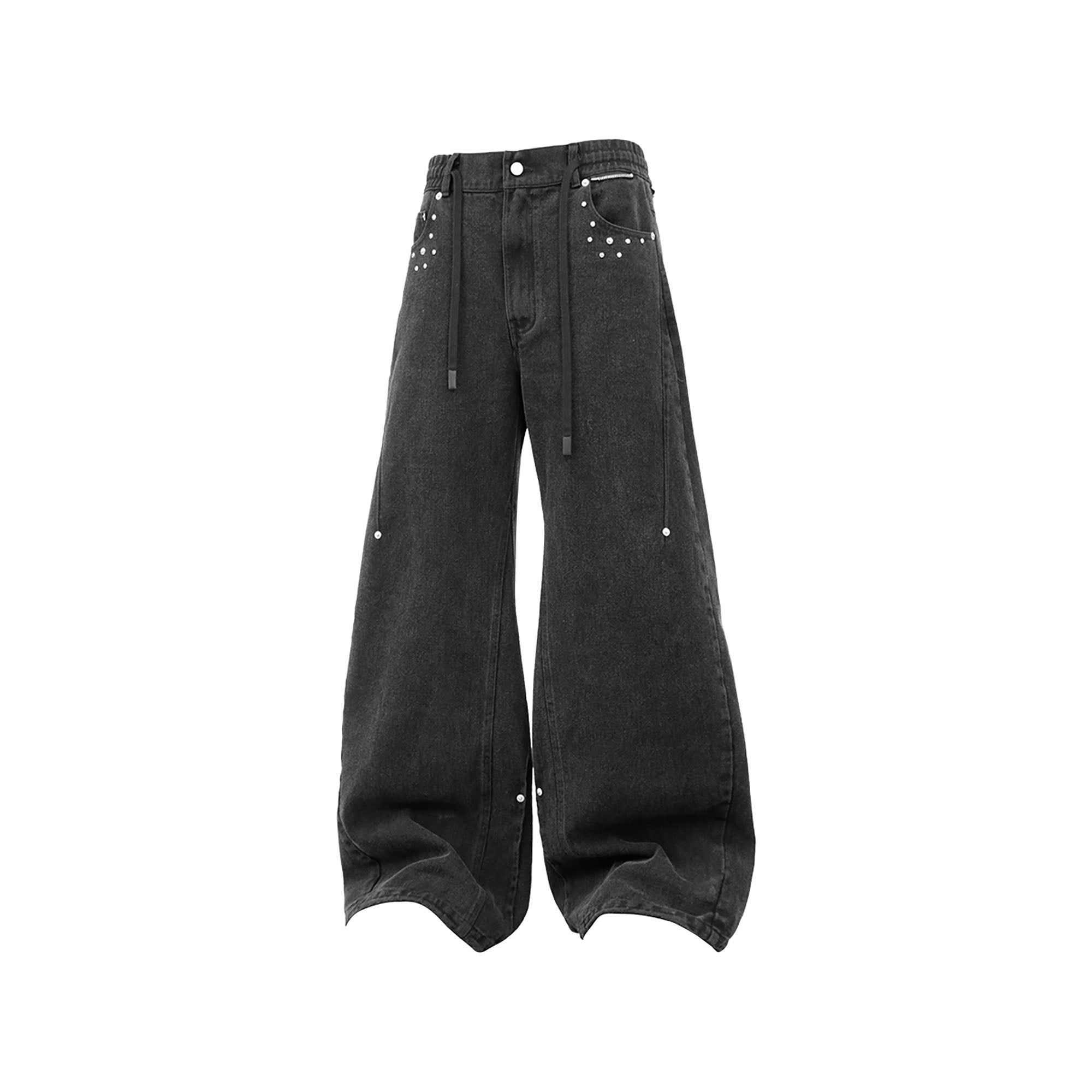 RELABEL Washed Studded Panel Oversized Jeans Black, premium urban and streetwear designers apparel on PROJECTISR.com, RELABEL