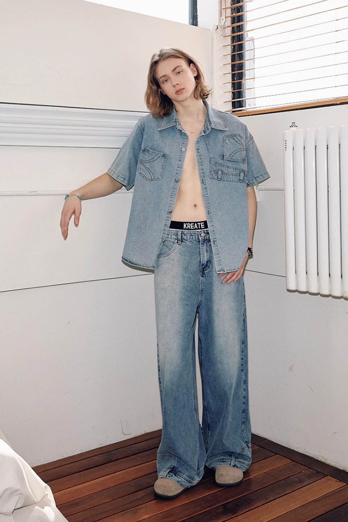 KREATE Inverted Deconstructed Baggy Jeans, premium urban and streetwear designers apparel on PROJECTISR.com, KREATE