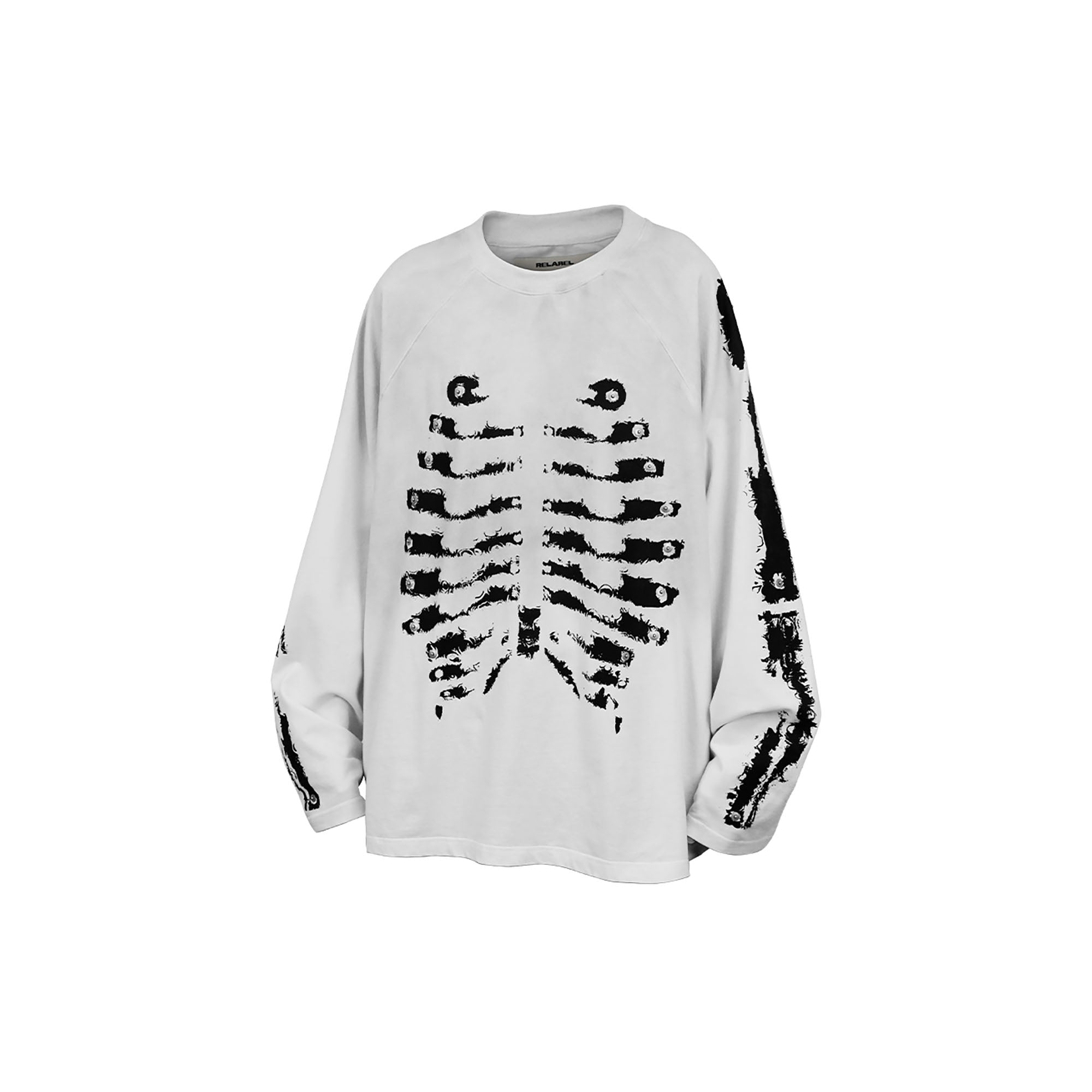 RELABEL Skeleton Graphic Rivet Long-Sleeve Tee, premium urban and streetwear designers apparel on PROJECTISR.com, RELABEL