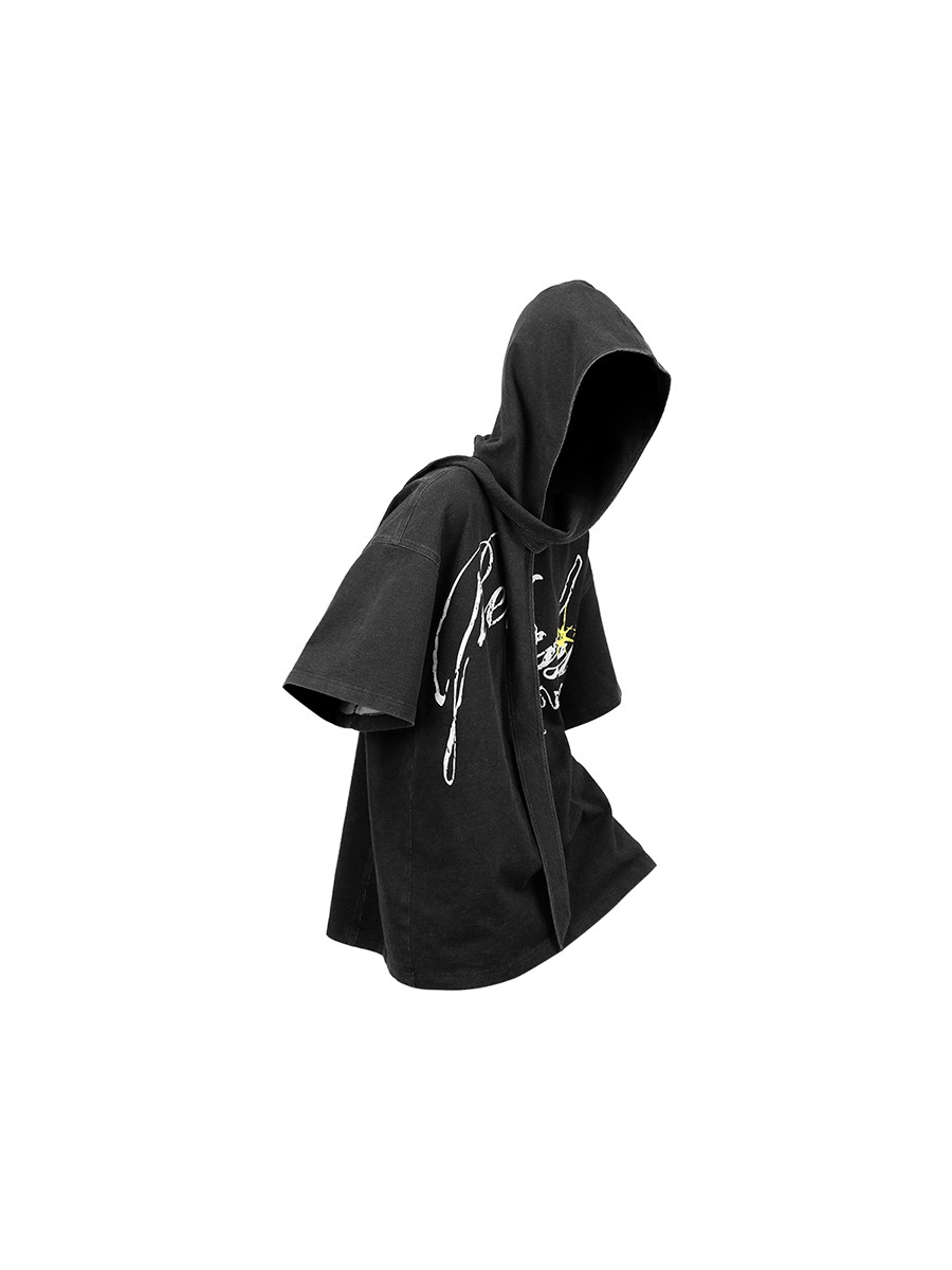 RELABEL Detachable Hood Washed Denim Tee, premium urban and streetwear designers apparel on PROJECTISR.com, RELABEL
