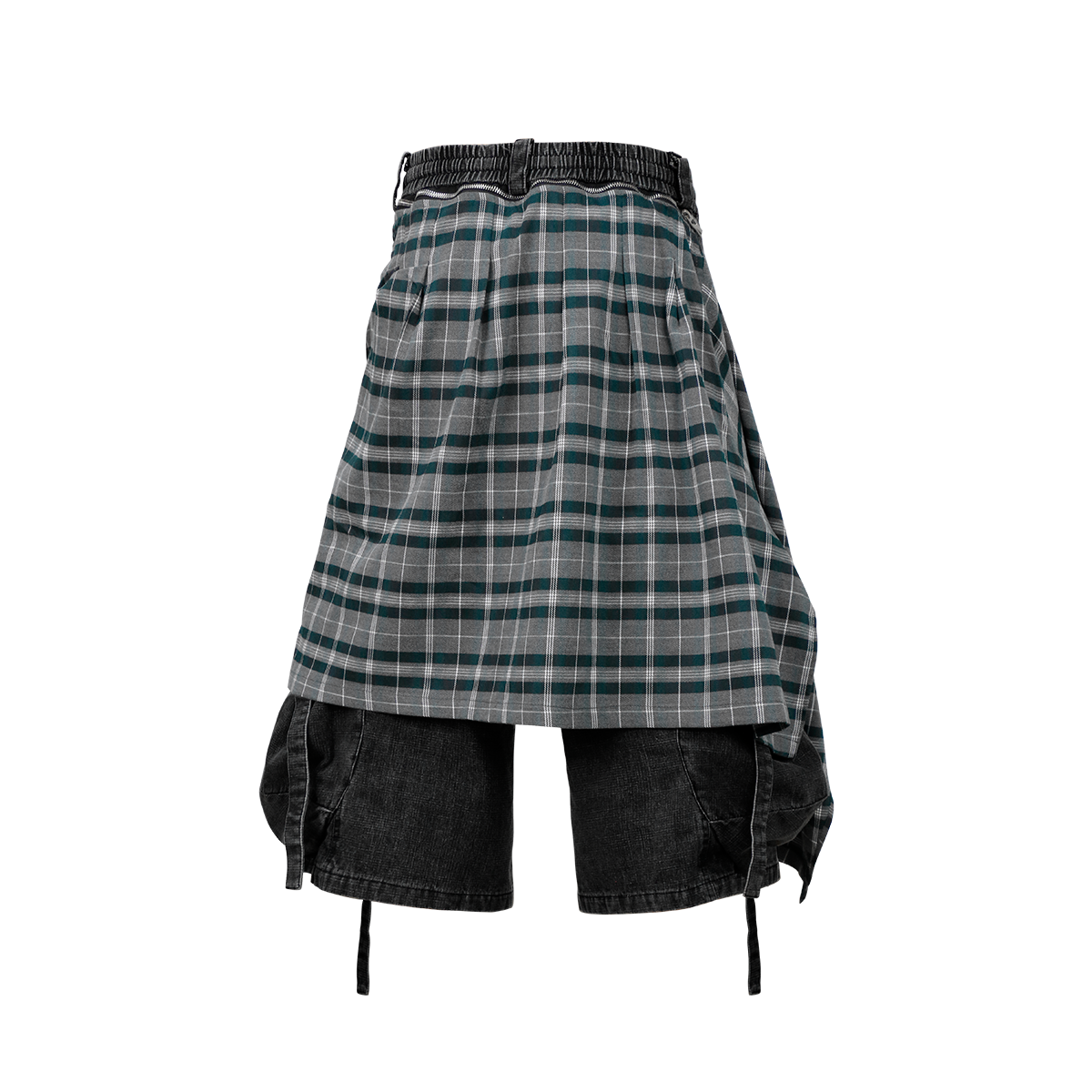 RELABEL Detachable Plaid Drape Oversized Denim Shorts, premium urban and streetwear designers apparel on PROJECTISR.com, RELABEL