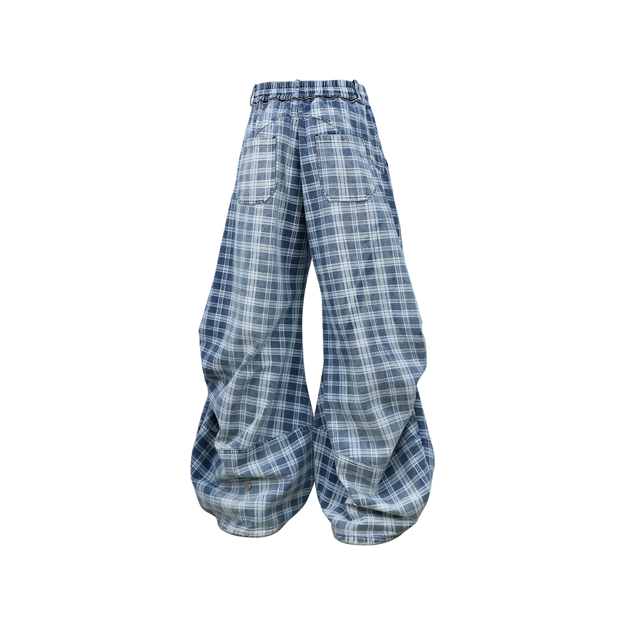 RELABEL Washed Plaid Paneled Oversized Jeans, premium urban and streetwear designers apparel on PROJECTISR.com, RELABEL