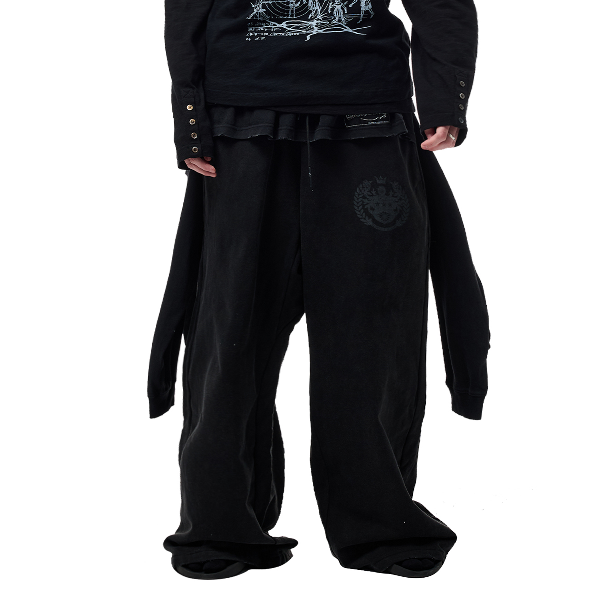 CYCYCY Layered Raw Edge Wide-Leg Sweatpants Black