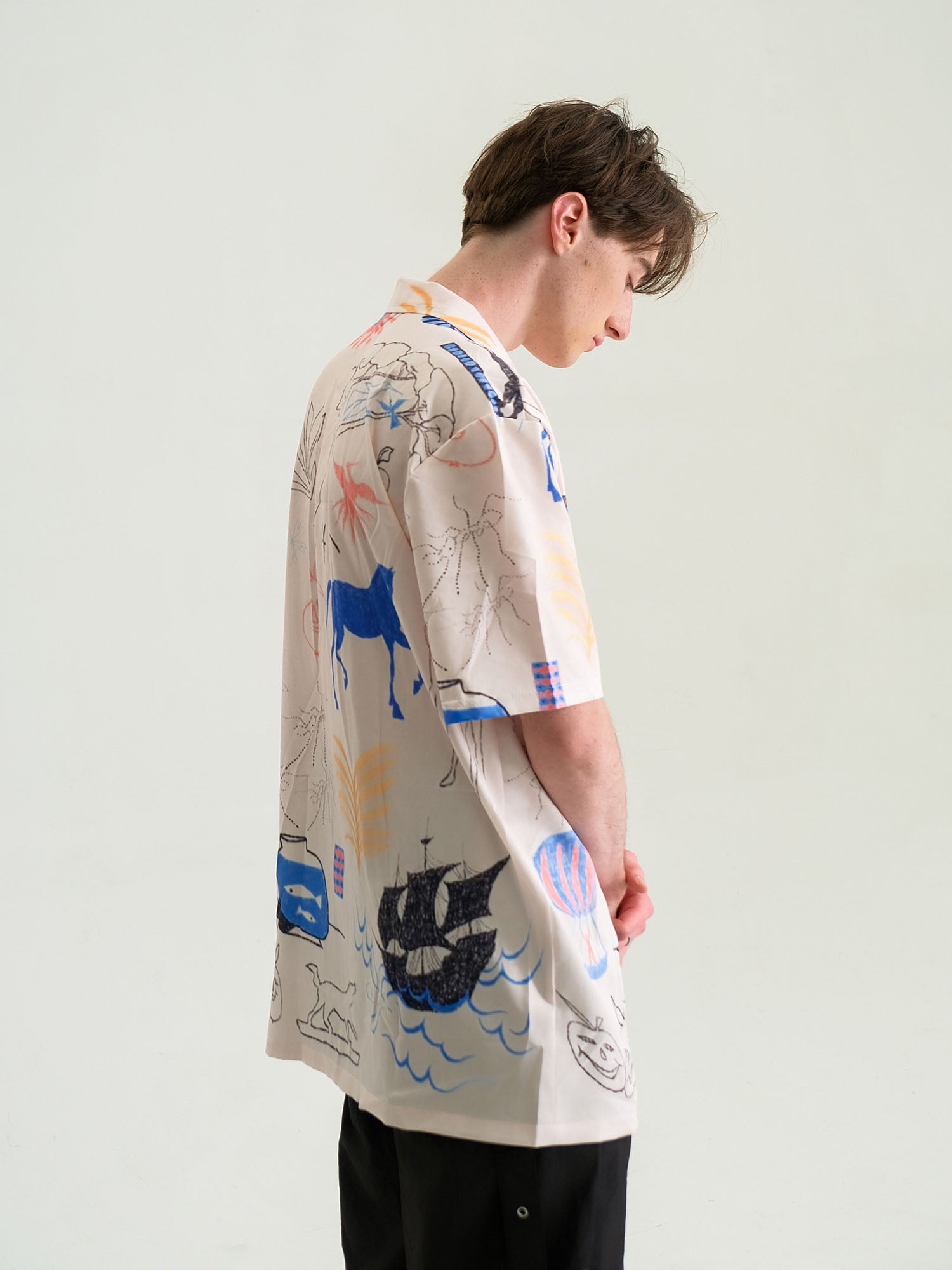 WIID Doodle Sketch Full-Print Cuban Half Shirt, premium urban and streetwear designers apparel on PROJECTISR.com, WIID