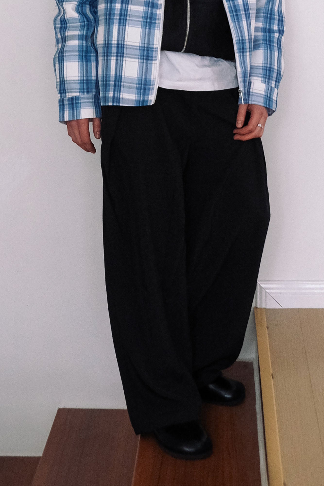WIID Slanted Pleat Wide-Leg Trousers, premium urban and streetwear designers apparel on PROJECTISR.com, WIID
