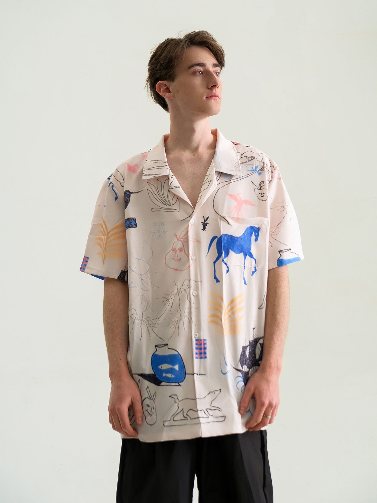 WIID Doodle Sketch Full-Print Cuban Half Shirt, premium urban and streetwear designers apparel on PROJECTISR.com, WIID