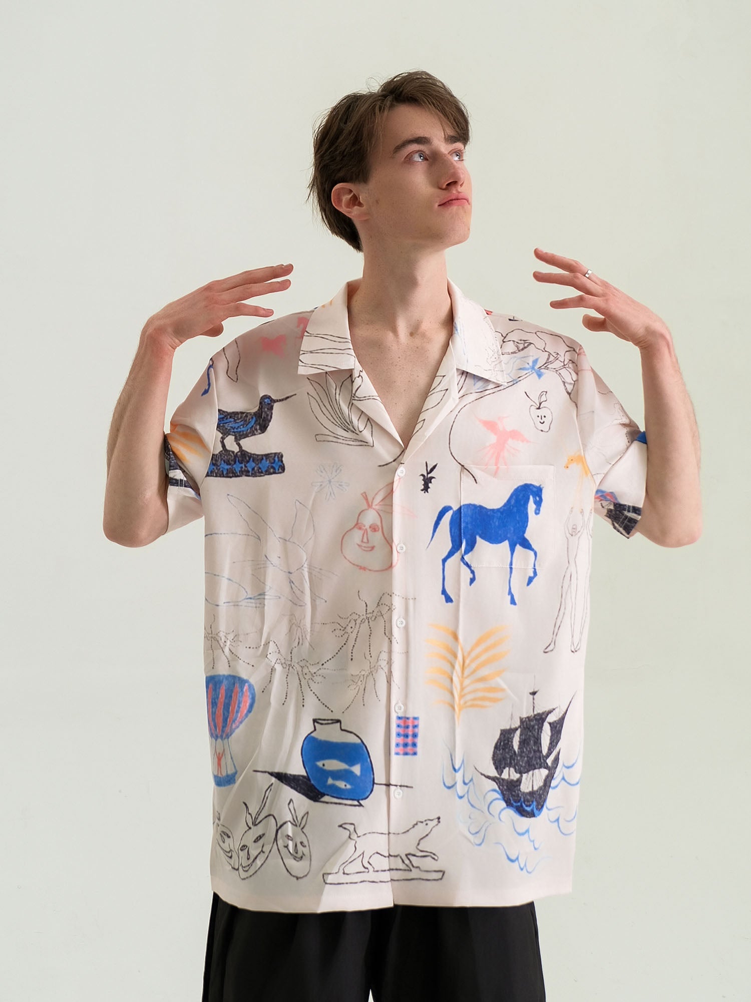 WIID Doodle Sketch Full-Print Cuban Half Shirt, premium urban and streetwear designers apparel on PROJECTISR.com, WIID