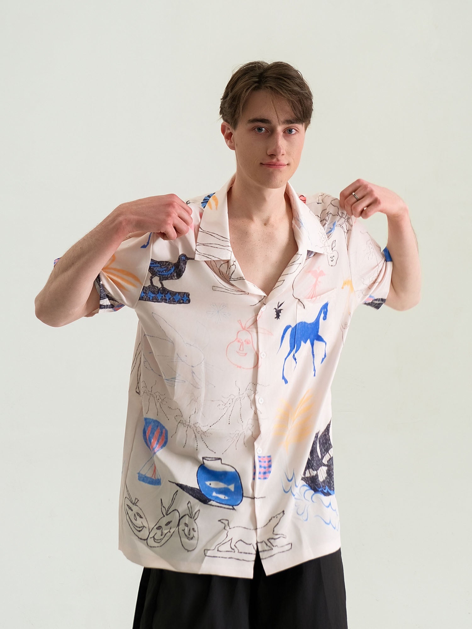 WIID Doodle Sketch Full-Print Cuban Half Shirt, premium urban and streetwear designers apparel on PROJECTISR.com, WIID