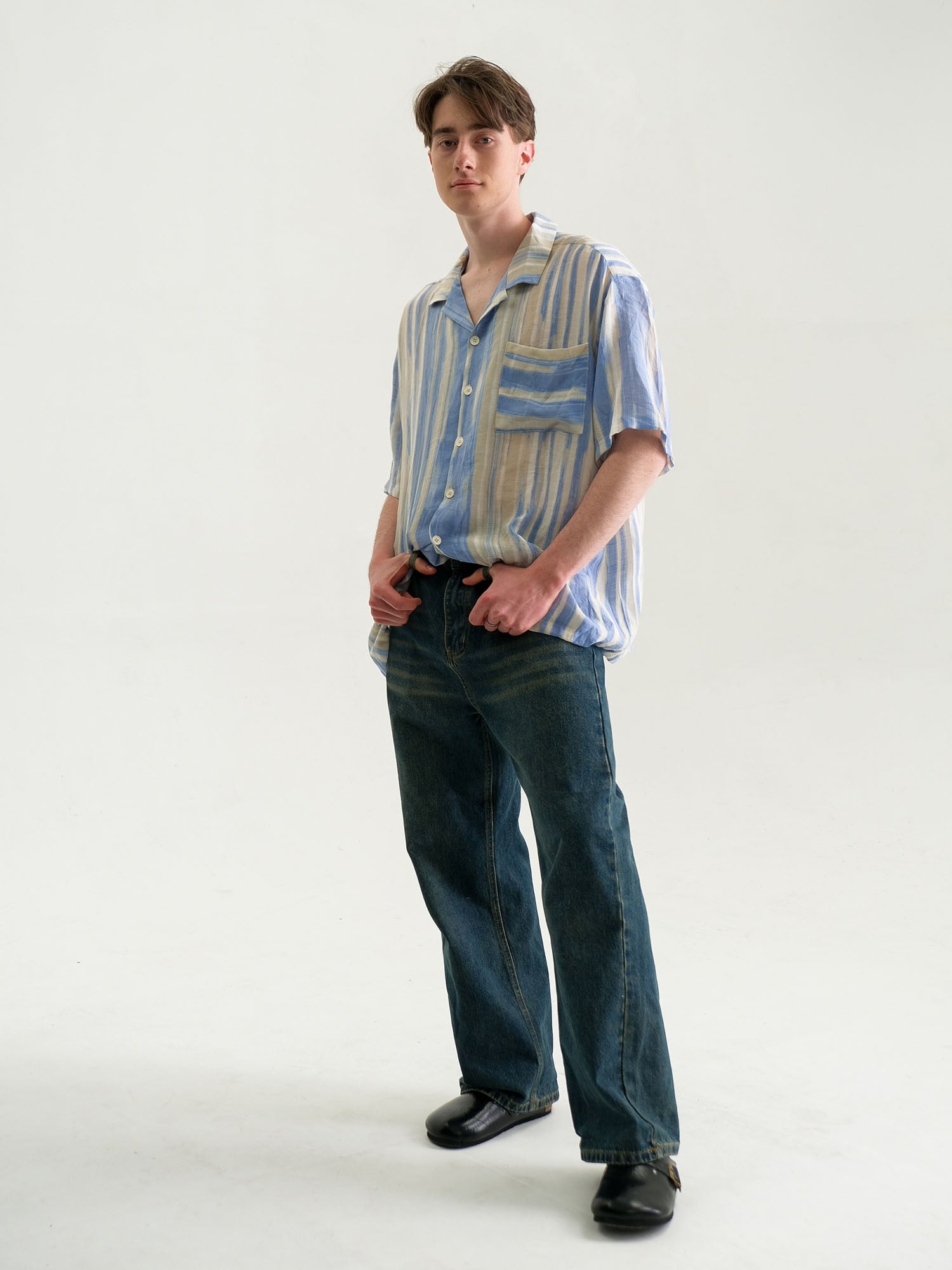 WIID Contrast Stripe Tencel Cuban Half Shirt, premium urban and streetwear designers apparel on PROJECTISR.com, WIID
