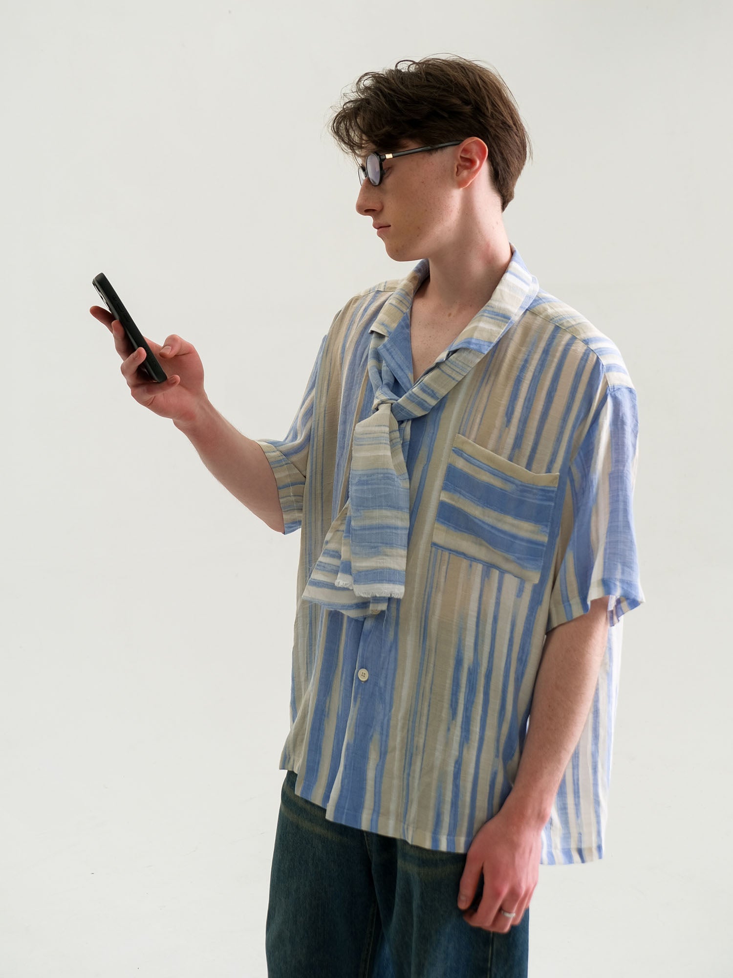 WIID Contrast Stripe Tencel Cuban Half Shirt, premium urban and streetwear designers apparel on PROJECTISR.com, WIID