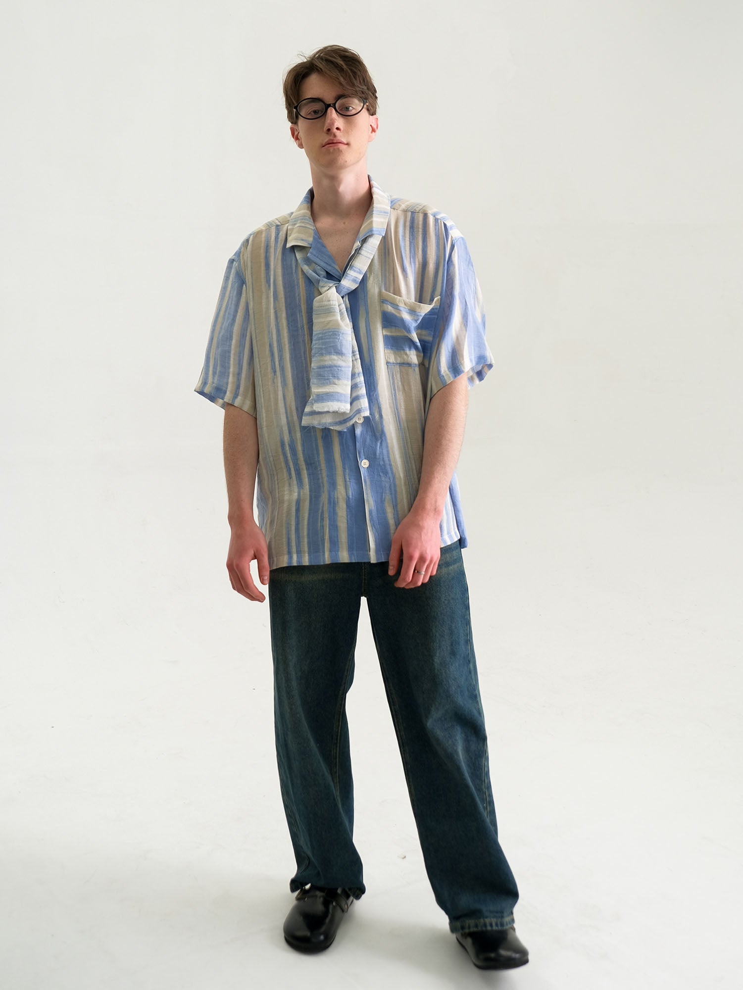 WIID Contrast Stripe Tencel Cuban Half Shirt, premium urban and streetwear designers apparel on PROJECTISR.com, WIID