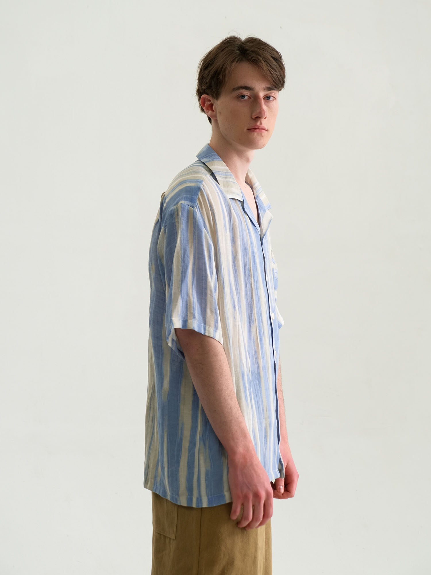 WIID Contrast Stripe Tencel Cuban Half Shirt, premium urban and streetwear designers apparel on PROJECTISR.com, WIID