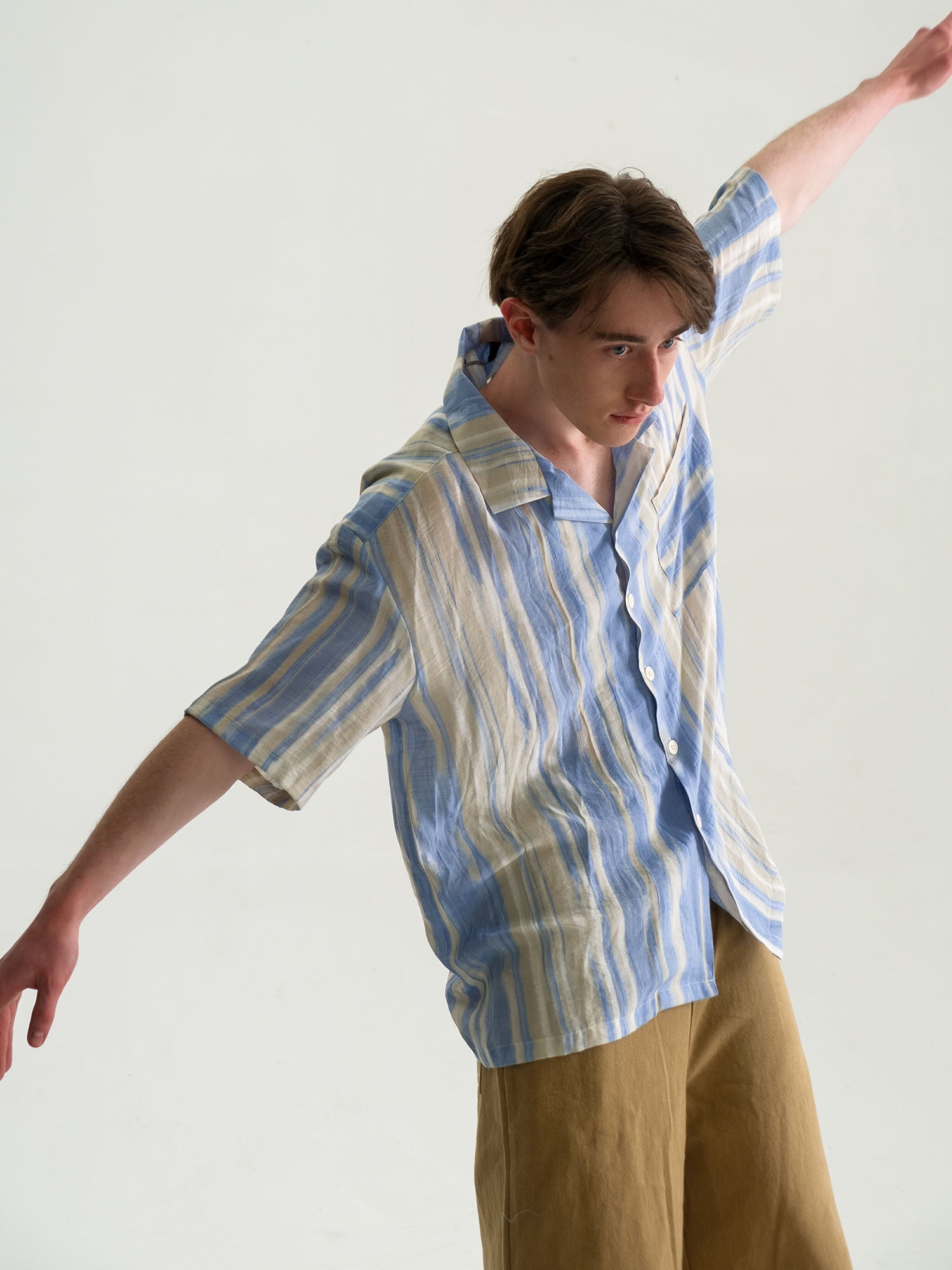 WIID Contrast Stripe Tencel Cuban Half Shirt, premium urban and streetwear designers apparel on PROJECTISR.com, WIID