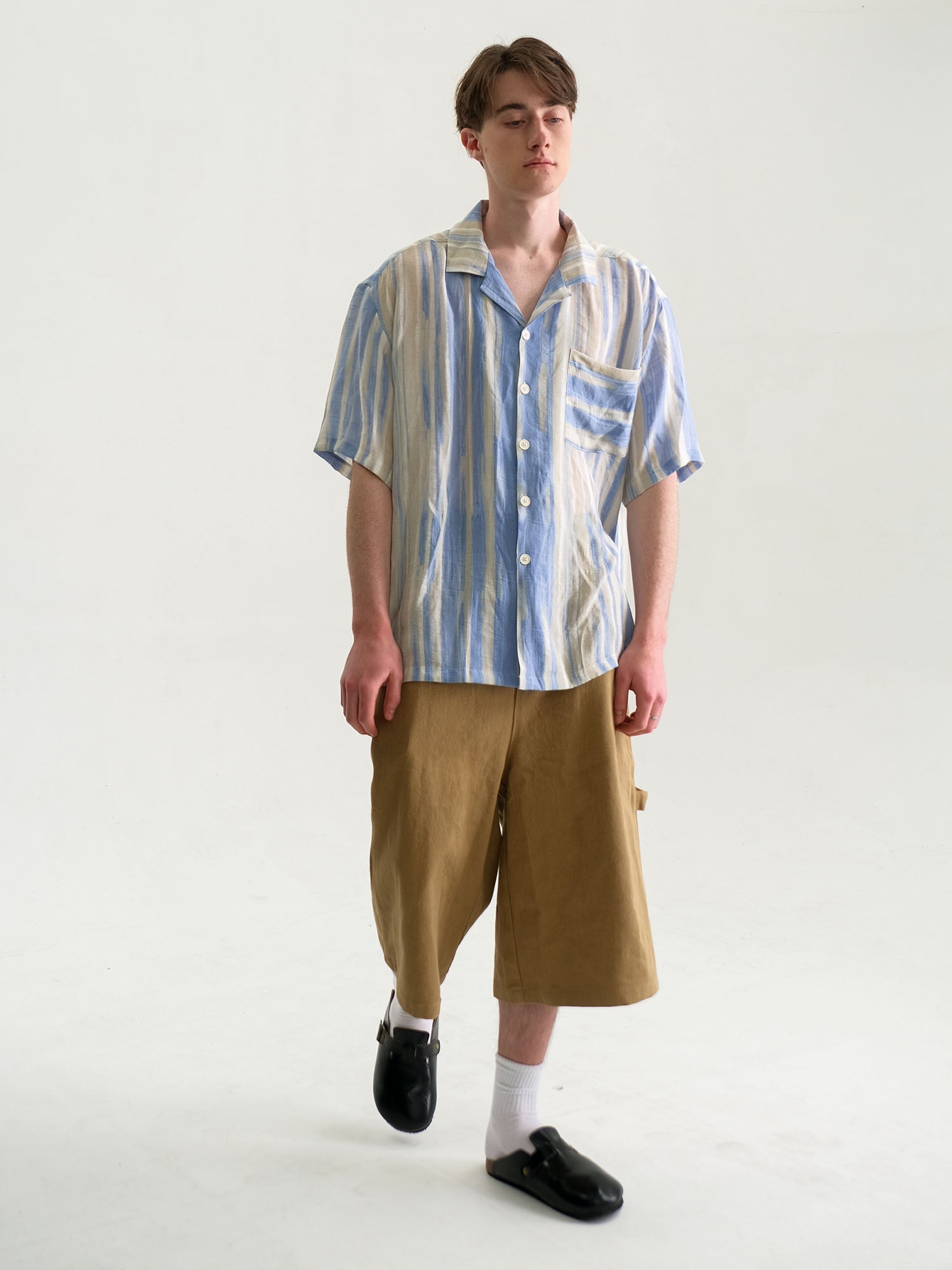 WIID Contrast Stripe Tencel Cuban Half Shirt, premium urban and streetwear designers apparel on PROJECTISR.com, WIID