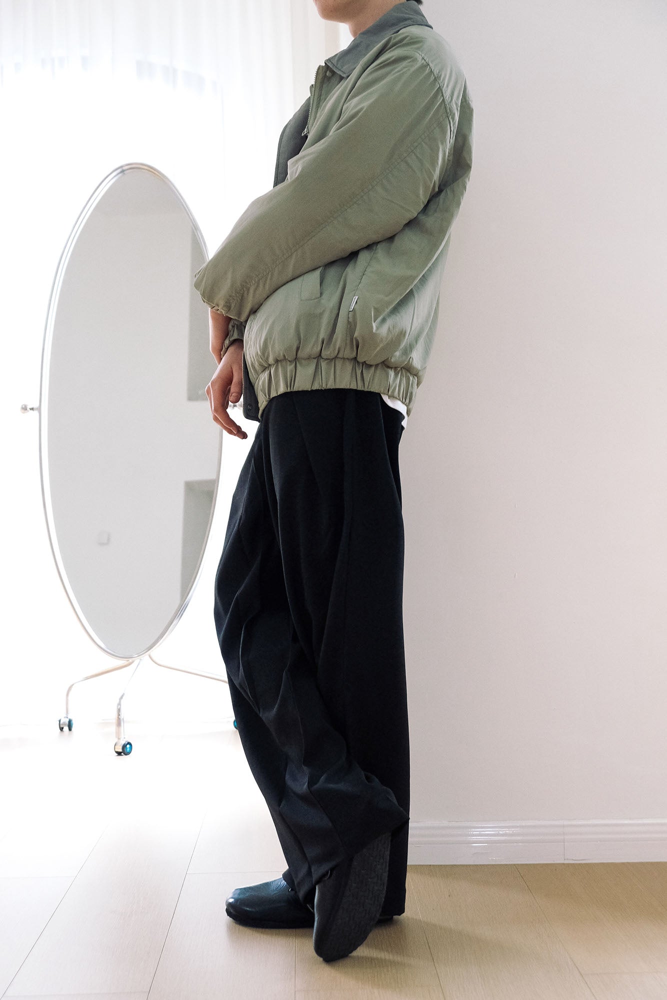 WIID Slanted Pleat Wide-Leg Trousers, premium urban and streetwear designers apparel on PROJECTISR.com, WIID