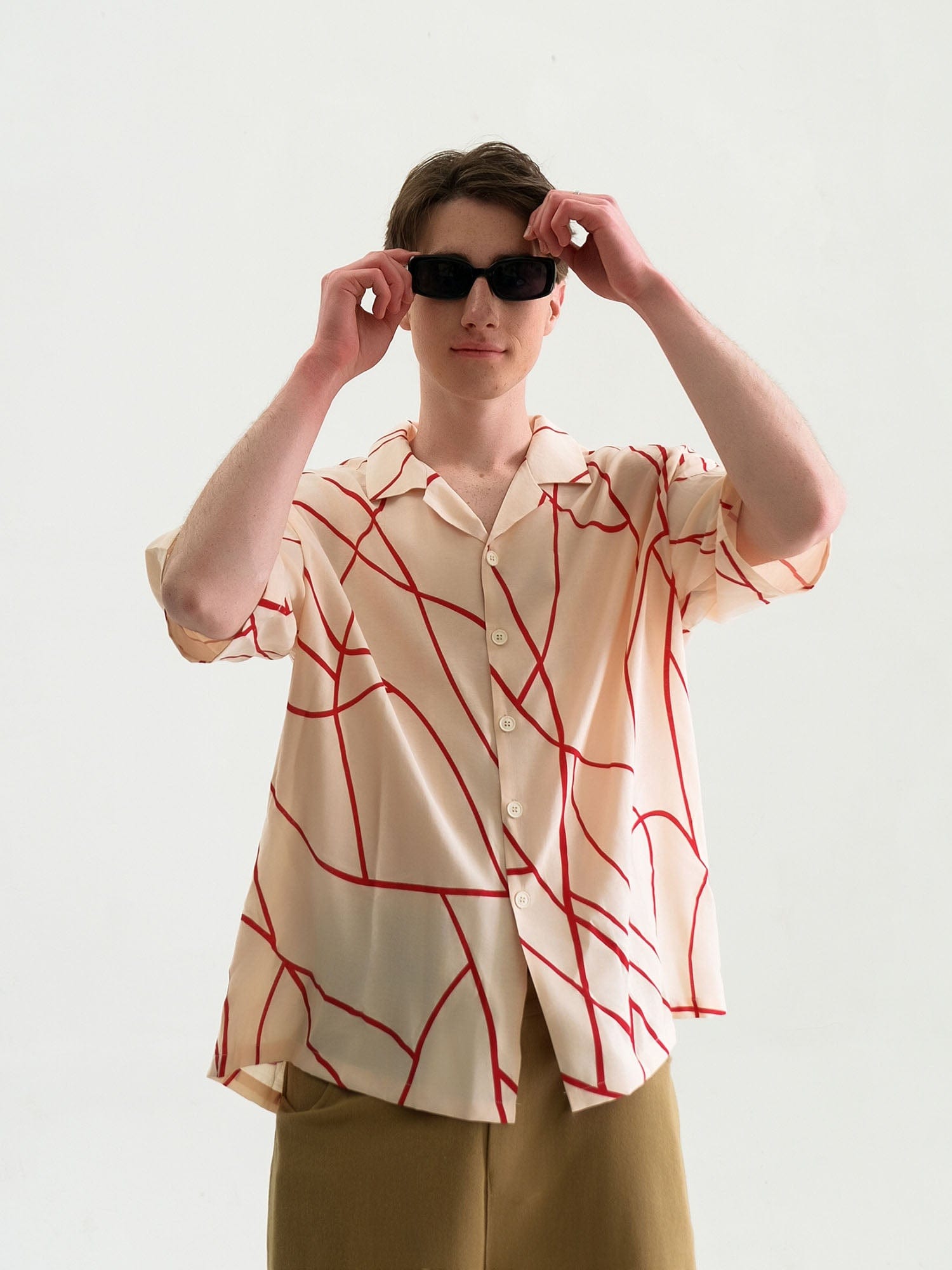 WIID Abstract Line Oversized Cuban Half Shirt, premium urban and streetwear designers apparel on PROJECTISR.com, WIID