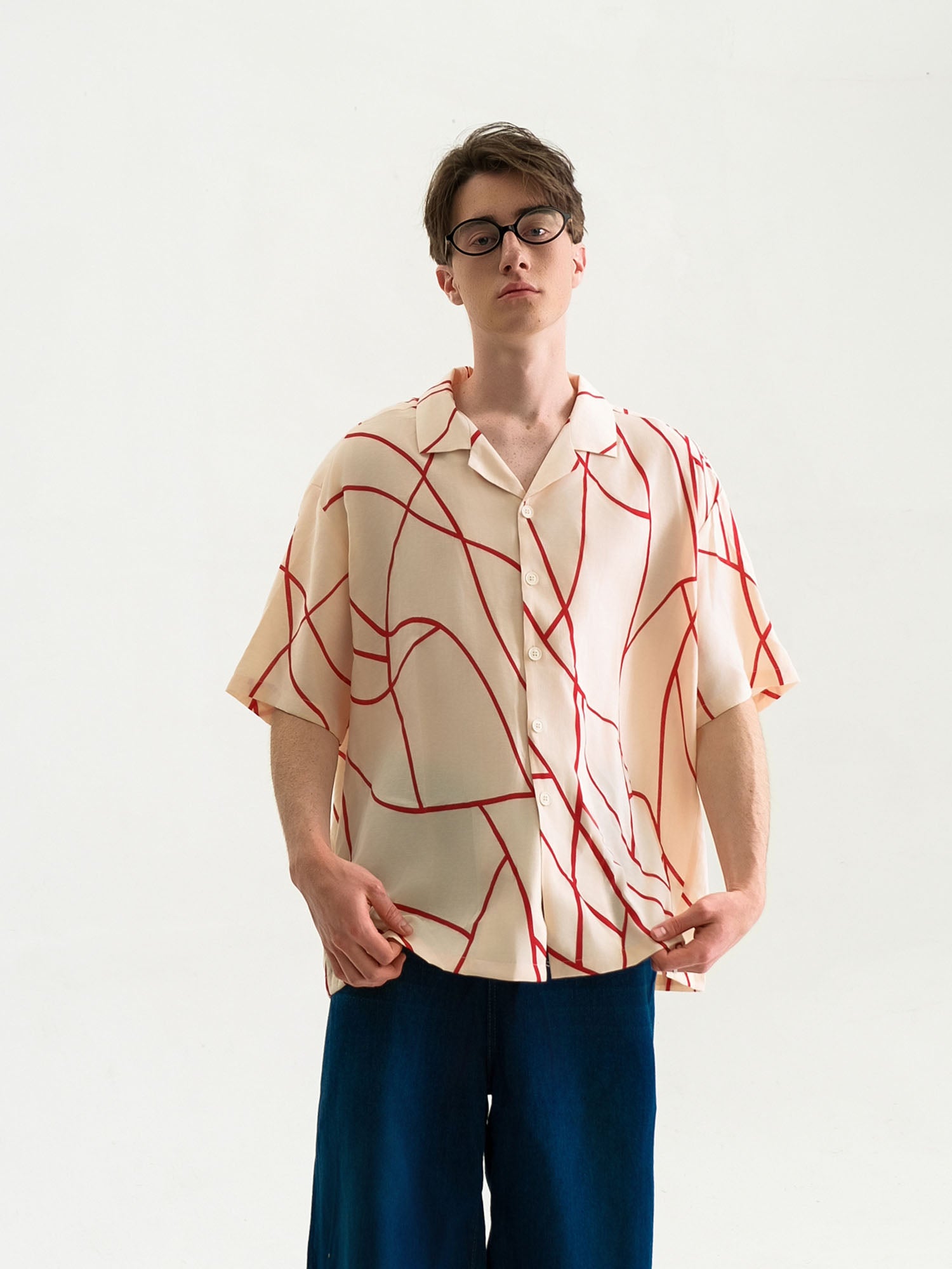 WIID Abstract Line Oversized Cuban Half Shirt, premium urban and streetwear designers apparel on PROJECTISR.com, WIID