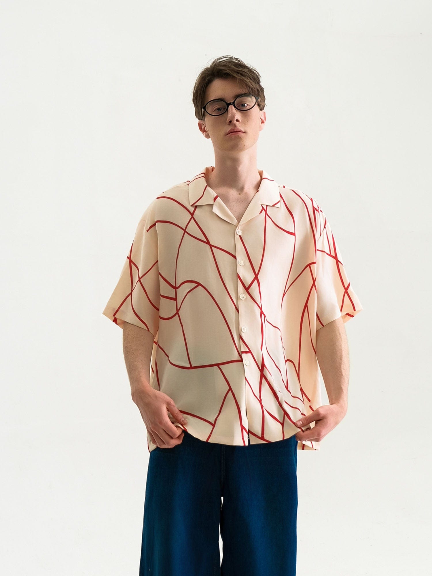 WIID Abstract Line Oversized Cuban Half Shirt, premium urban and streetwear designers apparel on PROJECTISR.com, WIID