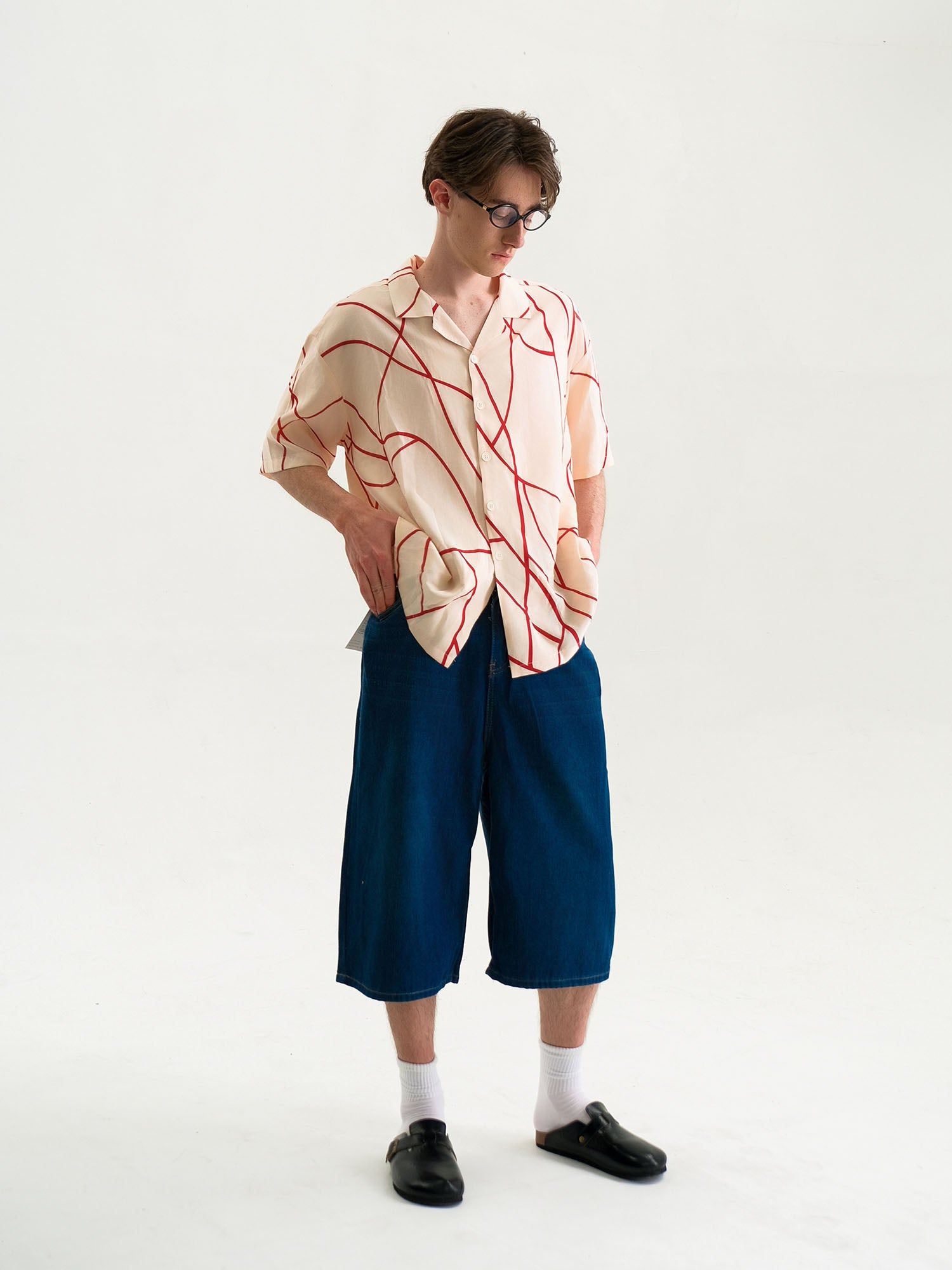 WIID Abstract Line Oversized Cuban Half Shirt, premium urban and streetwear designers apparel on PROJECTISR.com, WIID