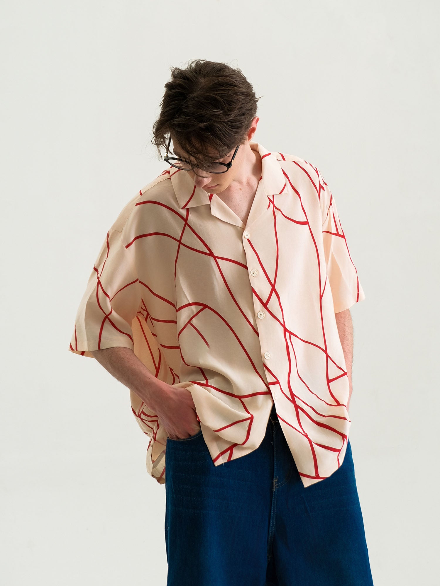 WIID Abstract Line Oversized Cuban Half Shirt, premium urban and streetwear designers apparel on PROJECTISR.com, WIID