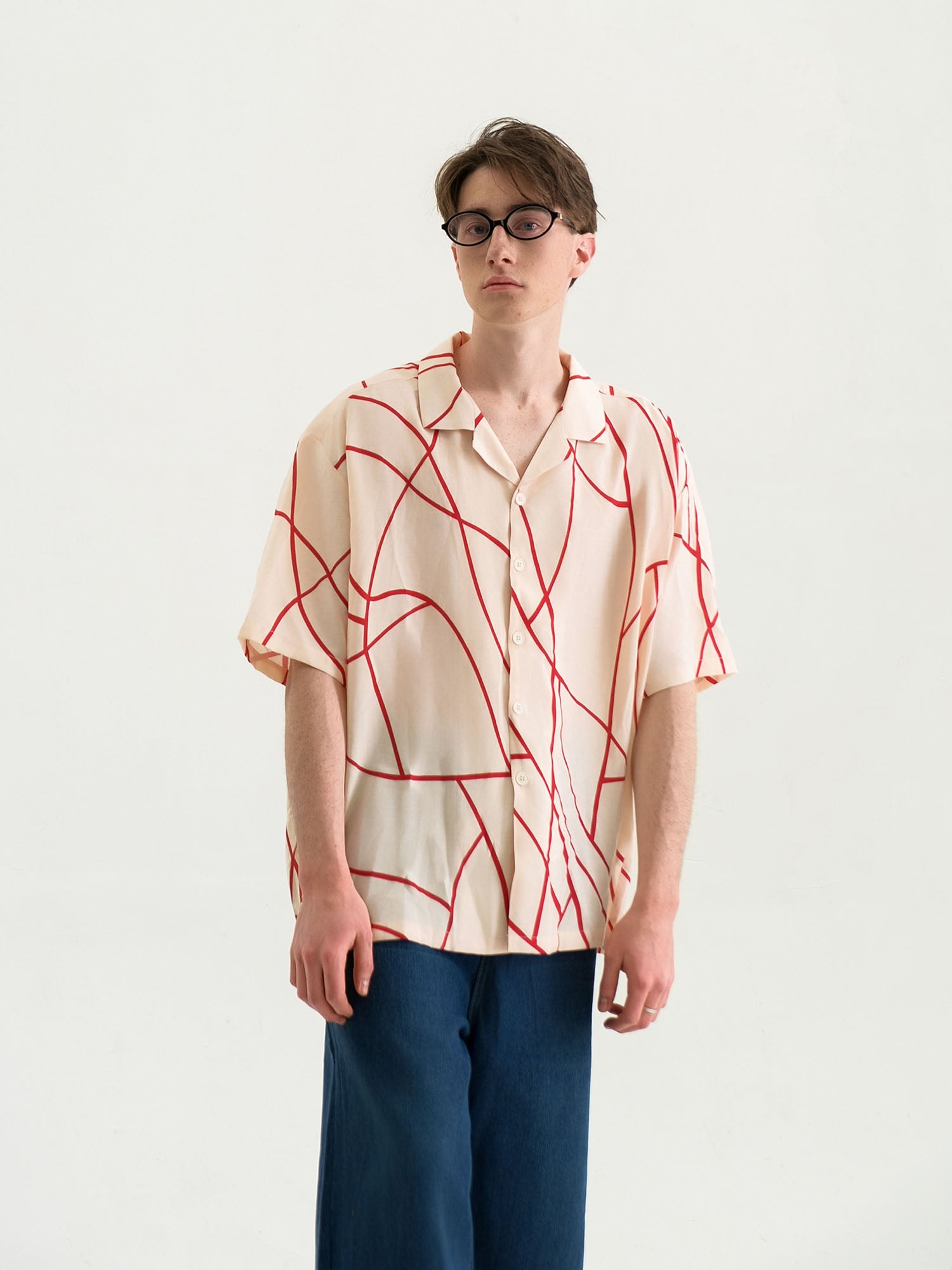 WIID Abstract Line Oversized Cuban Half Shirt, premium urban and streetwear designers apparel on PROJECTISR.com, WIID