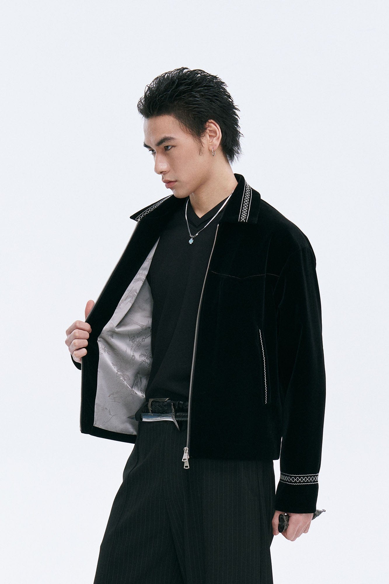 CATSSTAC Velvet Embroidered Trim Jacket, premium urban and streetwear designers apparel on PROJECTISR.com, CATSSTAC