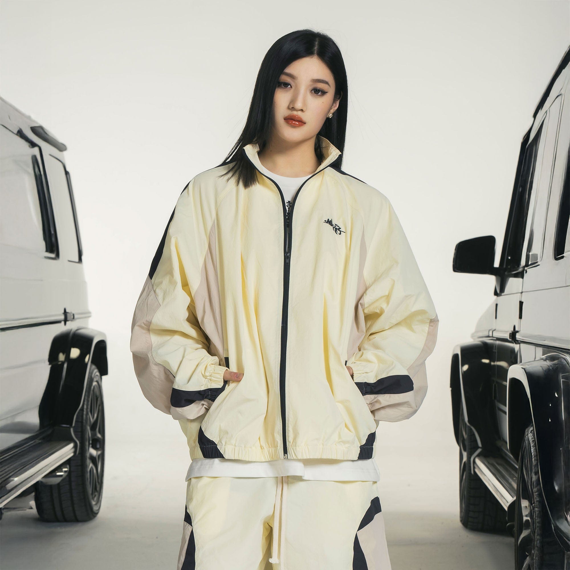 MAKEMORE Retro Contrast Panel Embroidery Jacket, premium urban and streetwear designers apparel on PROJECTISR.com, MAKEMORE