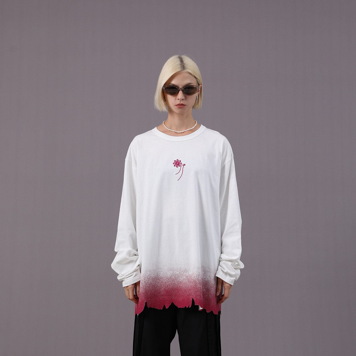 MIICHOUS Raw-Edge Embroidery Gradient L/S Tee, premium urban and streetwear designers apparel on PROJECTISR.com, Miichous