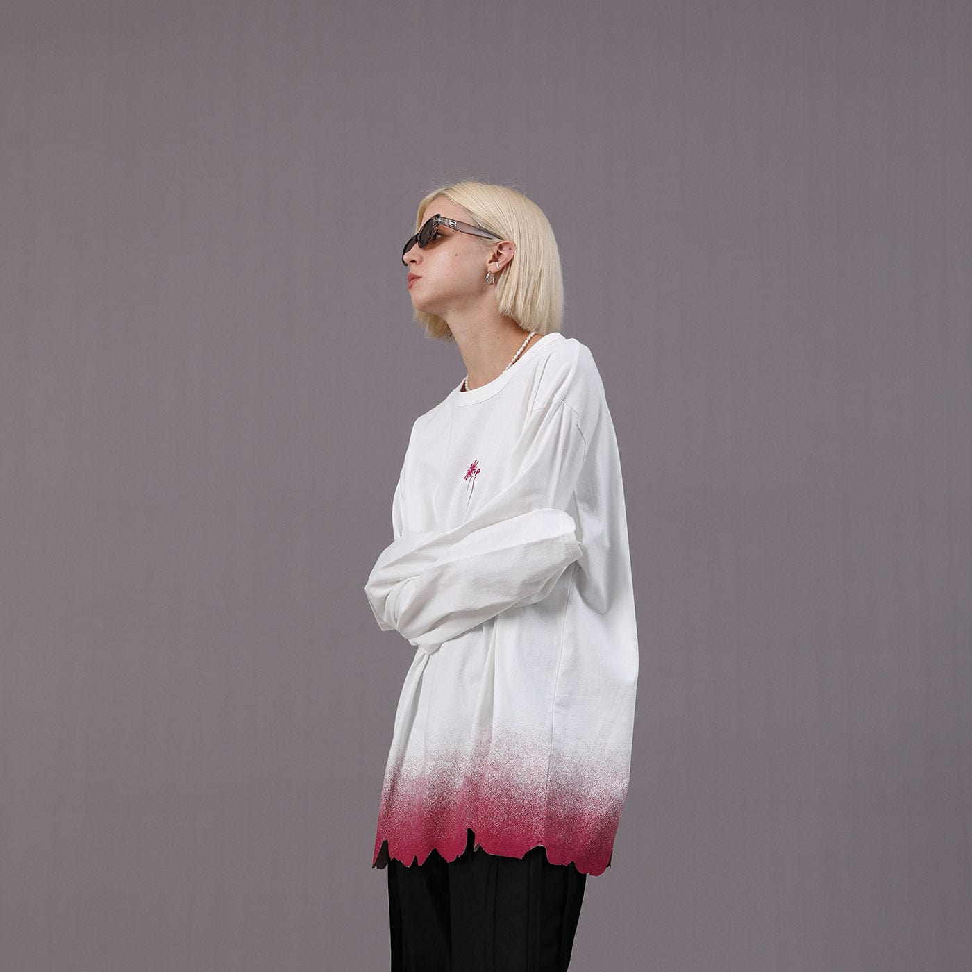 MIICHOUS Raw-Edge Embroidery Gradient L/S Tee, premium urban and streetwear designers apparel on PROJECTISR.com, Miichous