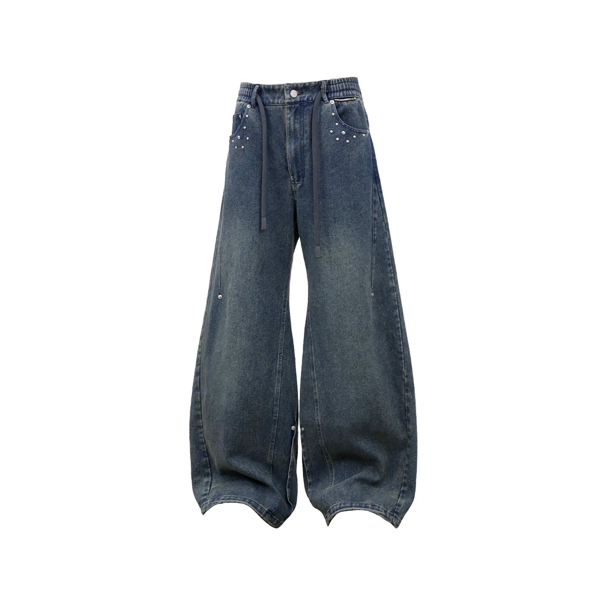 RELABEL Washed Studded Panel Oversized Jeans Blue, premium urban and streetwear designers apparel on PROJECTISR.com, RELABEL