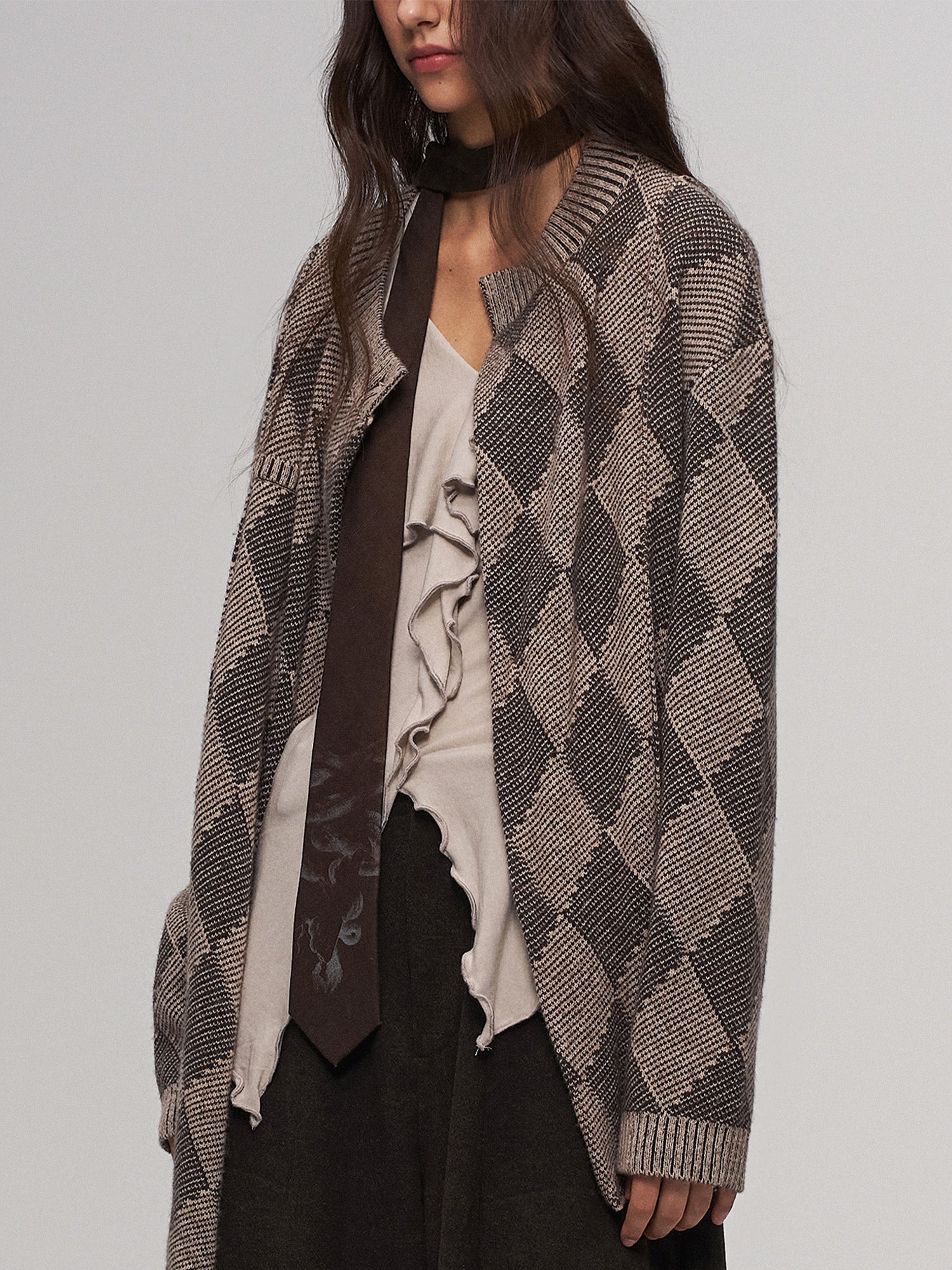 ILNya Nieternite Nifutur Wool-Blend Argyle Jacquard Cardigan Brown