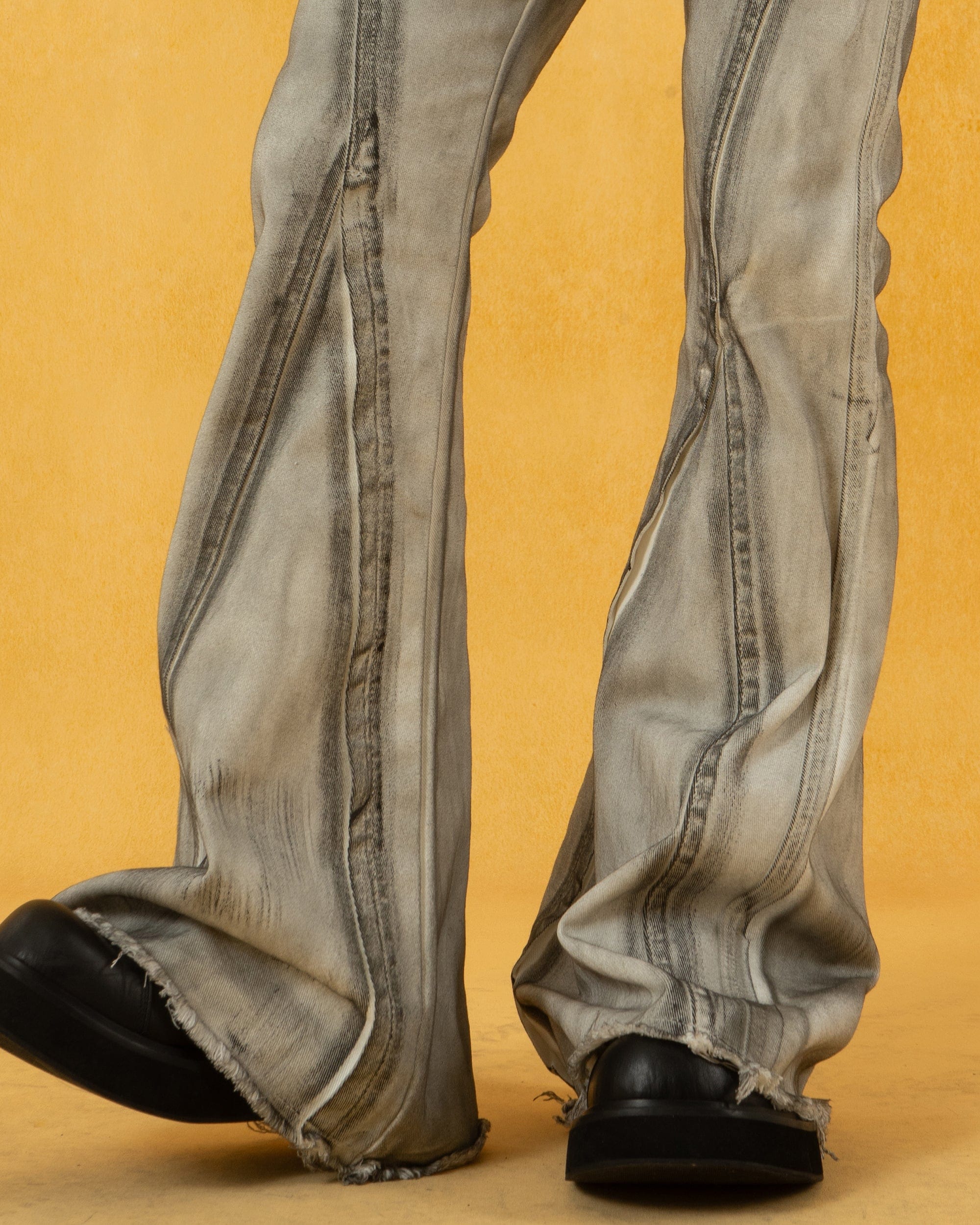 CLP Spliced Distressed Raw Edge Flared Jeans, premium urban and streetwear designers apparel on PROJECTISR.com, CLP