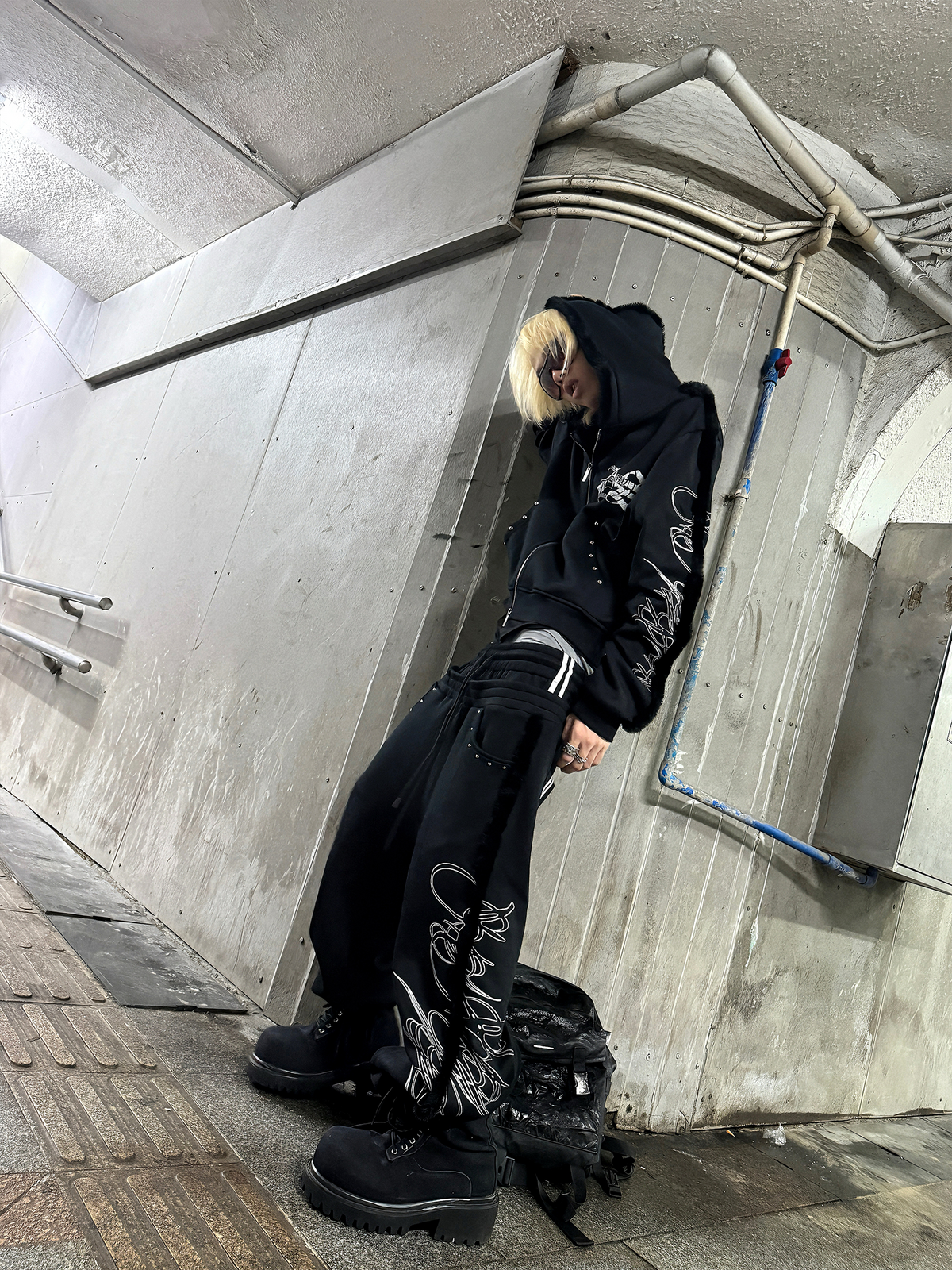 SAXGENWON Thorn Graphic Studded Hoodie & Double-Waistband Sweatpants Set