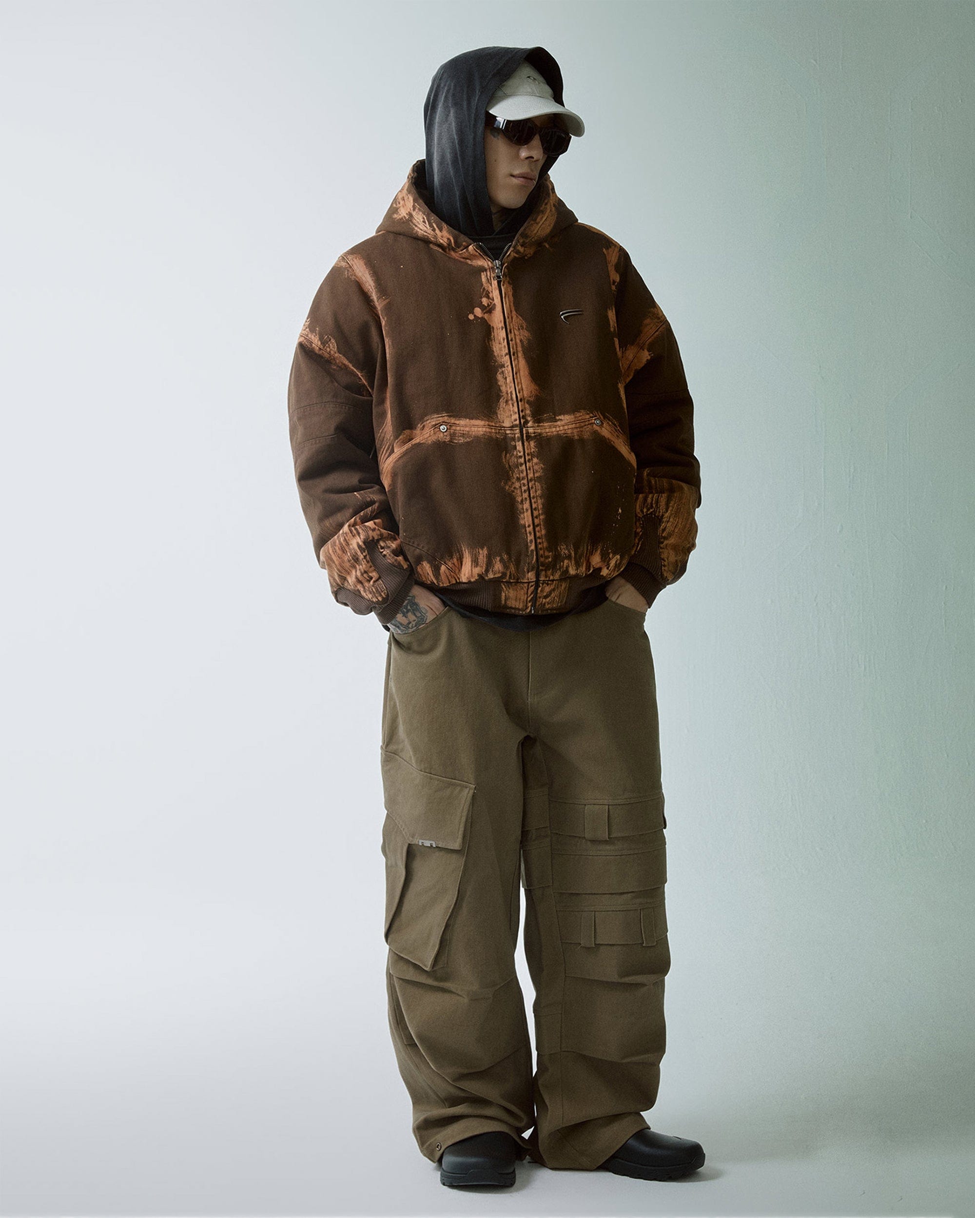 F2CE Asymmetrical Crinkled Cargo Pants, premium urban and streetwear designers apparel on PROJECTISR.com, F2CE