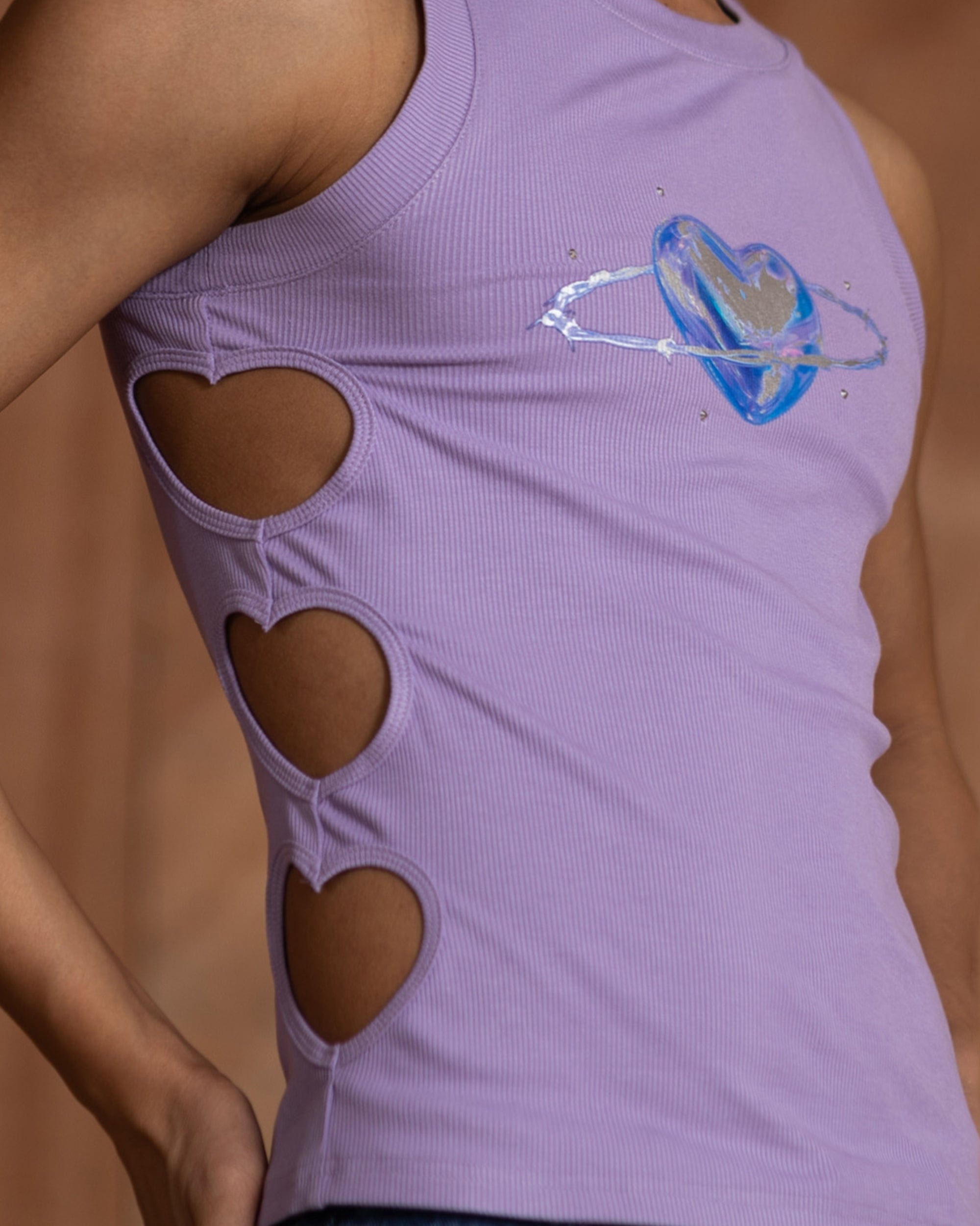 CLP Metallic Heart Slim Hollowed Tank Top Purple, premium urban and streetwear designers apparel on PROJECTISR.com, CLP