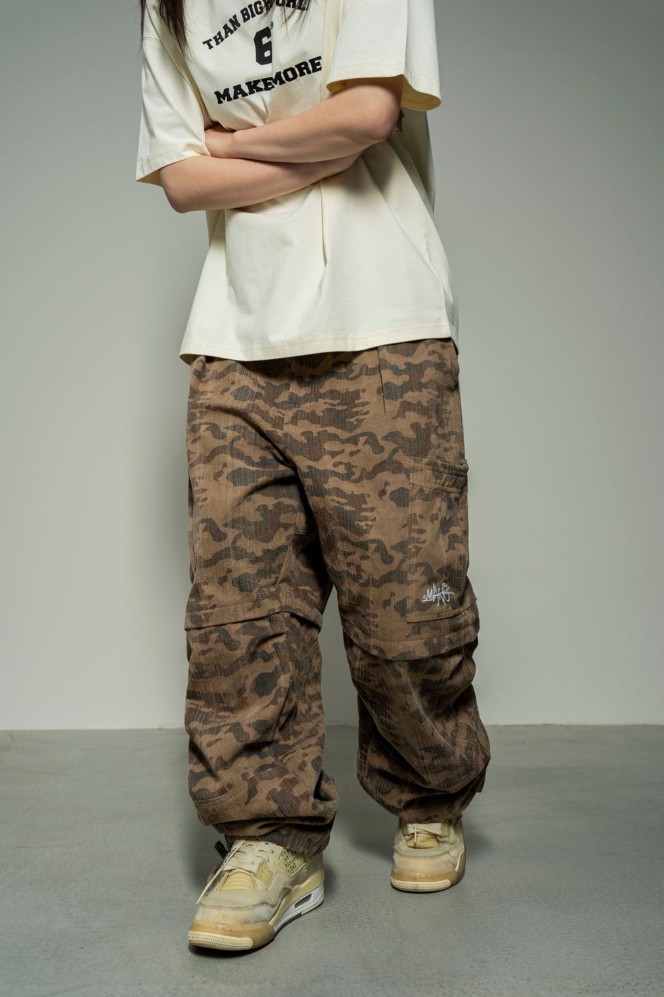 MAKEMORE Camo Multi-Pocket Panel Cargo Pants, premium urban and streetwear designers apparel on PROJECTISR.com, MAKEMORE
