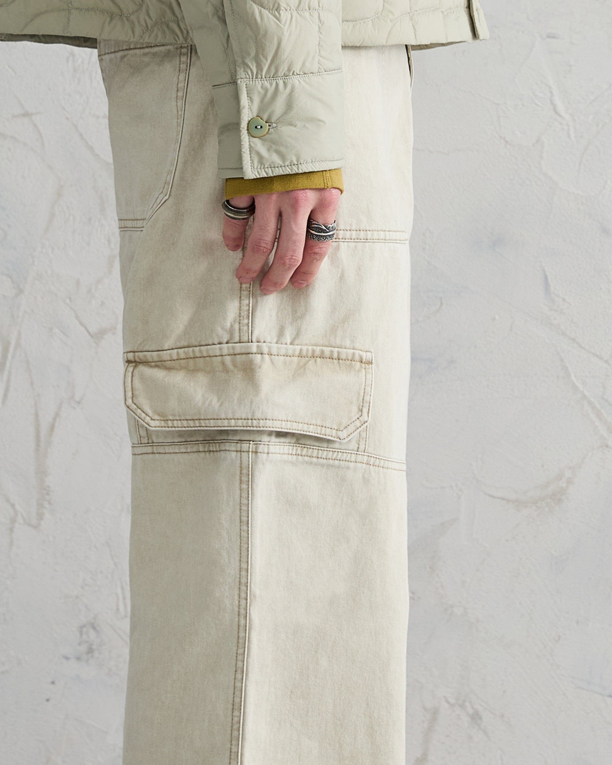 ORGANIC EMOTION Deconstructed Layered-pocket Button Pants, premium urban and streetwear designers apparel on PROJECTISR.com, ORGANIC EMOTION