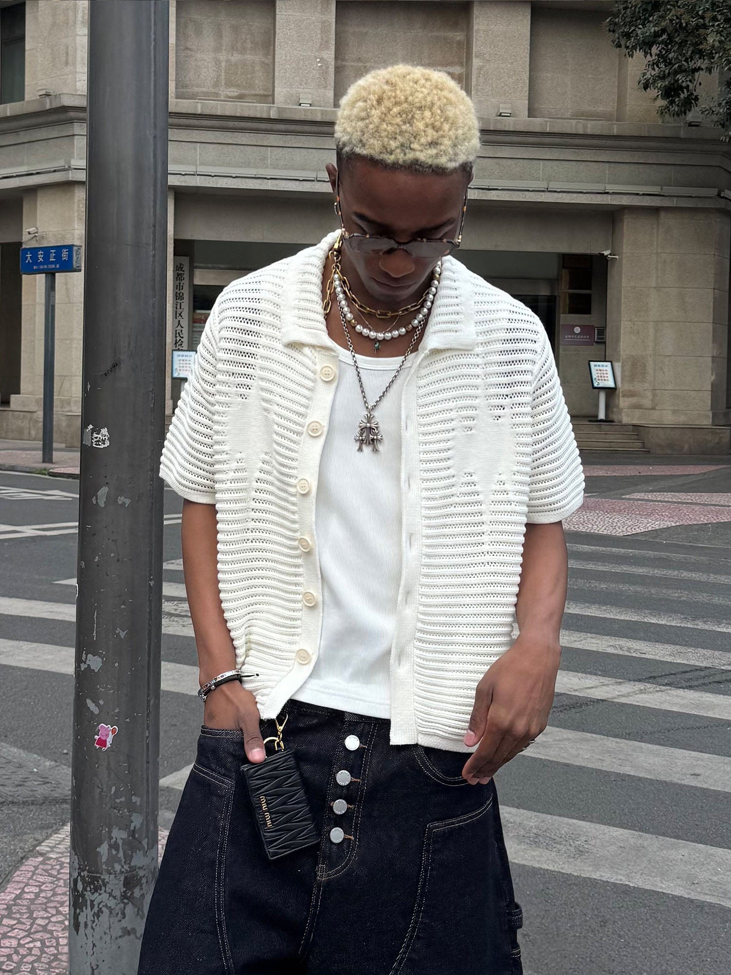 STEEPC Hollow-Out Knit Polo Half Shirt, premium urban and streetwear designers apparel on PROJECTISR.com, STEEPC