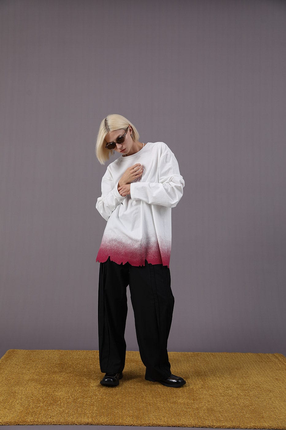 MIICHOUS Raw-Edge Embroidery Gradient L/S Tee, premium urban and streetwear designers apparel on PROJECTISR.com, Miichous