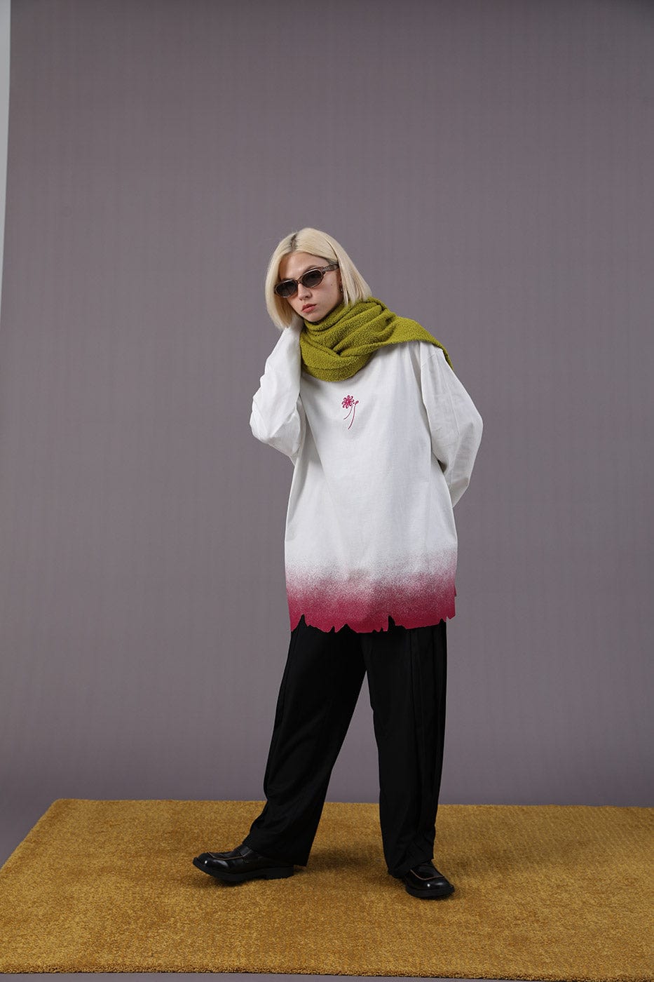 MIICHOUS Raw-Edge Embroidery Gradient L/S Tee, premium urban and streetwear designers apparel on PROJECTISR.com, Miichous