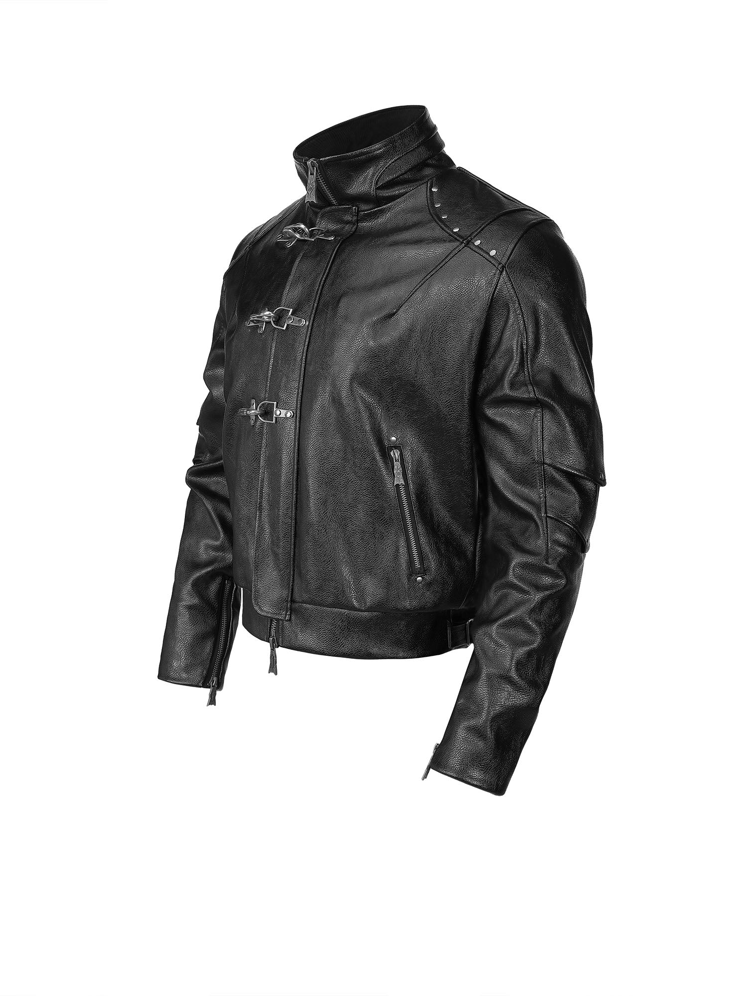 FLYERRER Hook-Buckle Faux Leather Rivet Jacket