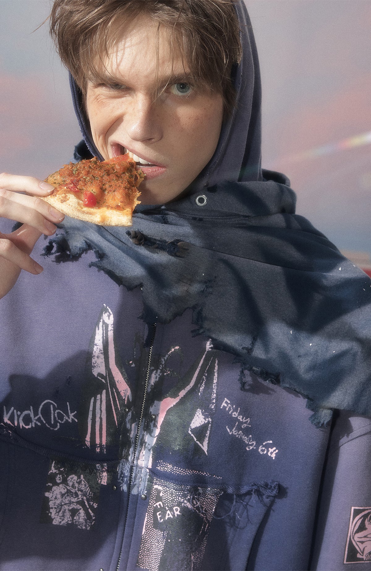 KLICK CLAK Washed Vampire Graphic Crewneck Sweatshirt
