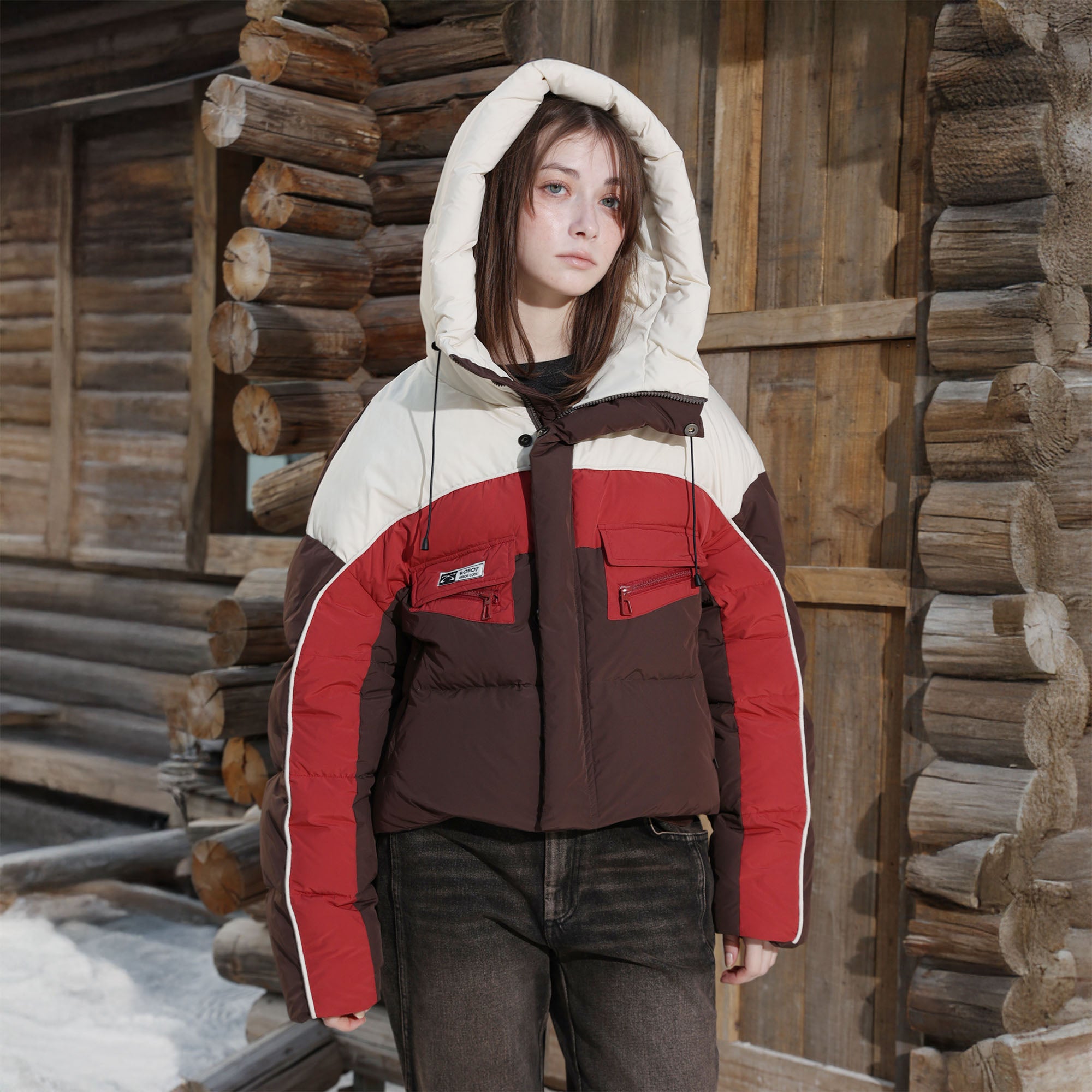 ERROR CODE ROBOT Contrast Cropped Down Jacket, premium urban and streetwear designers apparel on PROJECTISR.com, ERROR CODE ROBOT