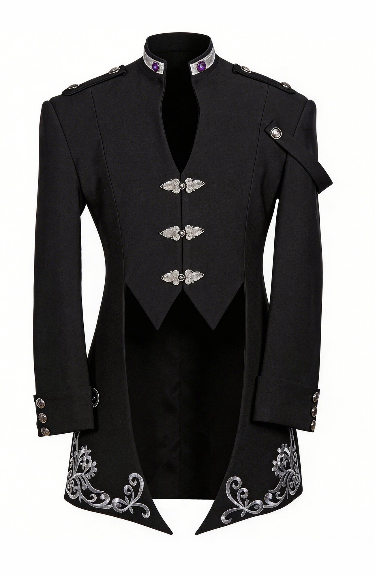 SHANG JIE Frog Embroidered Trim Tailcoat Blazer