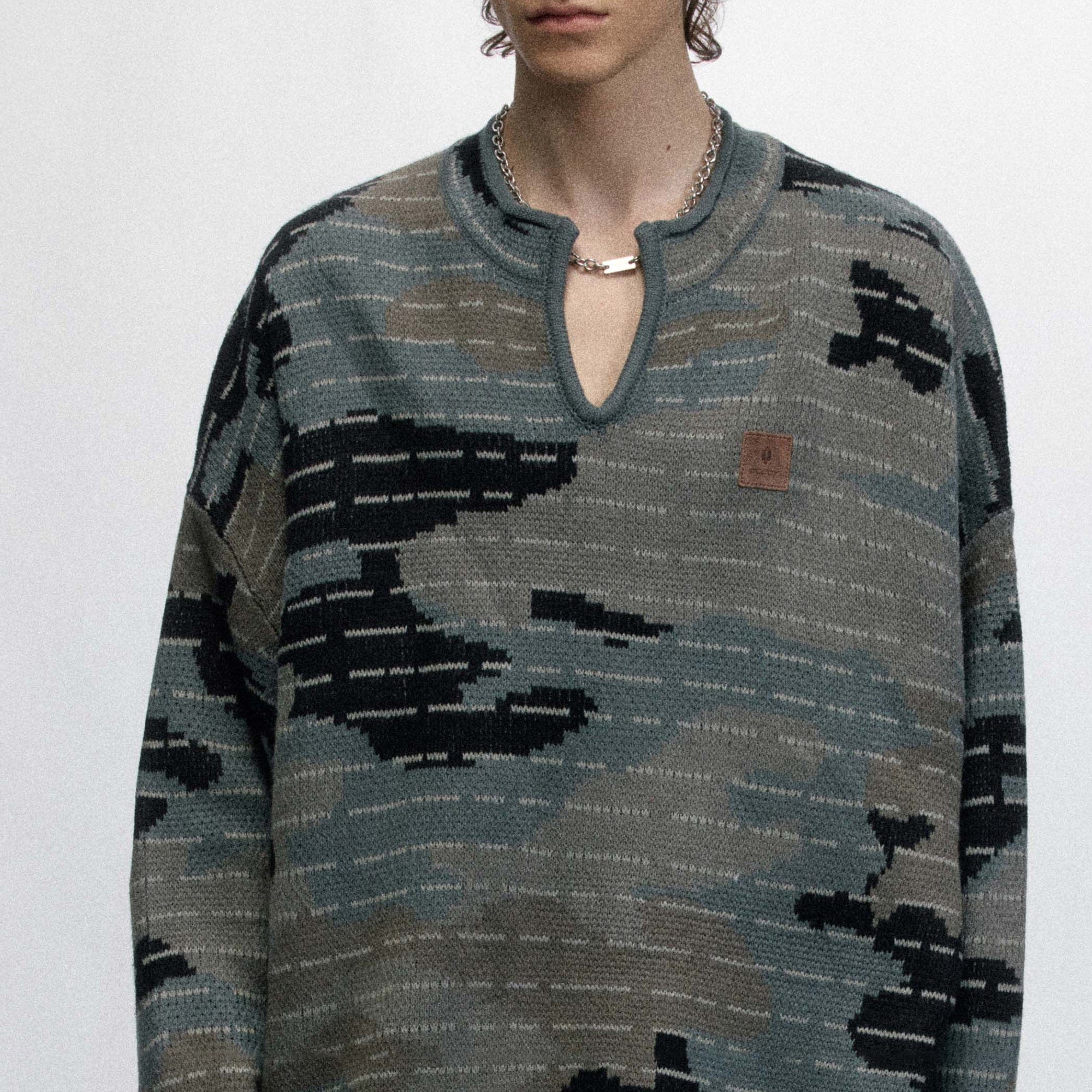 OVDY Modern Camo Stripe V-Neck Sweater, premium urban and streetwear designers apparel on PROJECTISR.com, OVDY