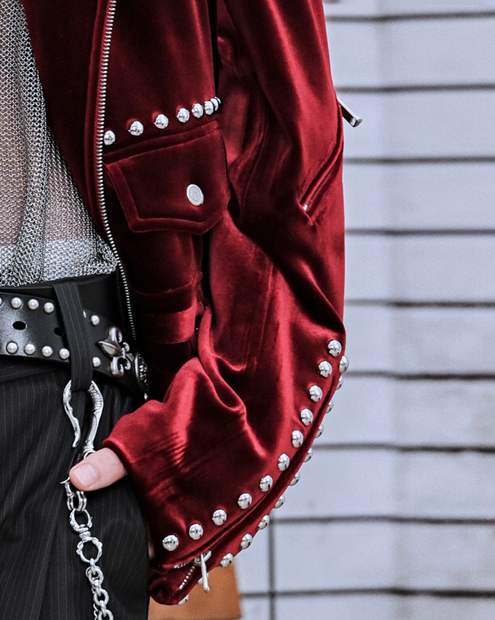 FACEONLAB Red Velvet Rivet Biker Jacket, premium urban and streetwear designers apparel on PROJECTISR.com, FACEONLAB