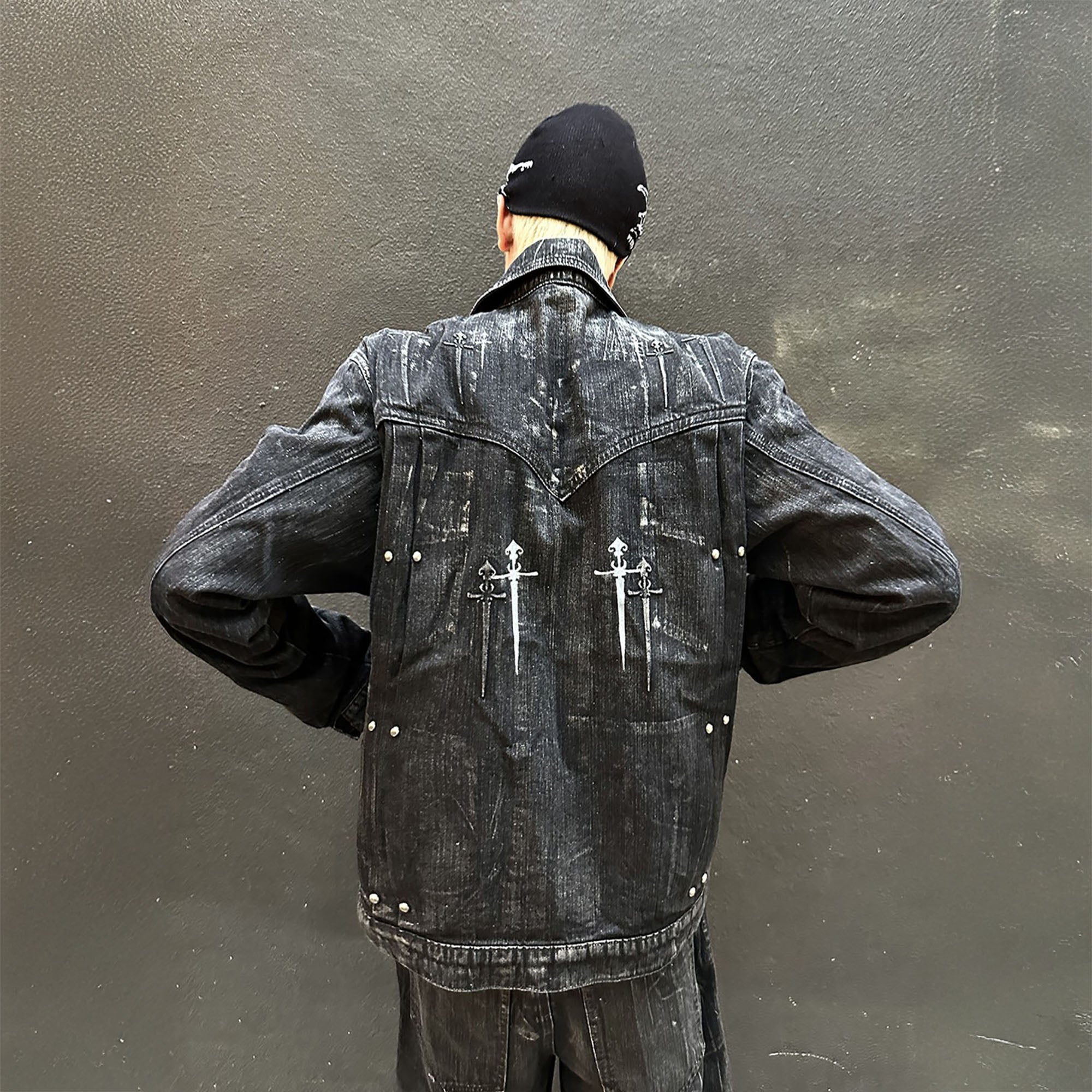 RECOVER ZONE Double Sword Waxed Faded Wash Denim Jacket, premium urban and streetwear designers apparel on PROJECTISR.com, RECOVER ZONE