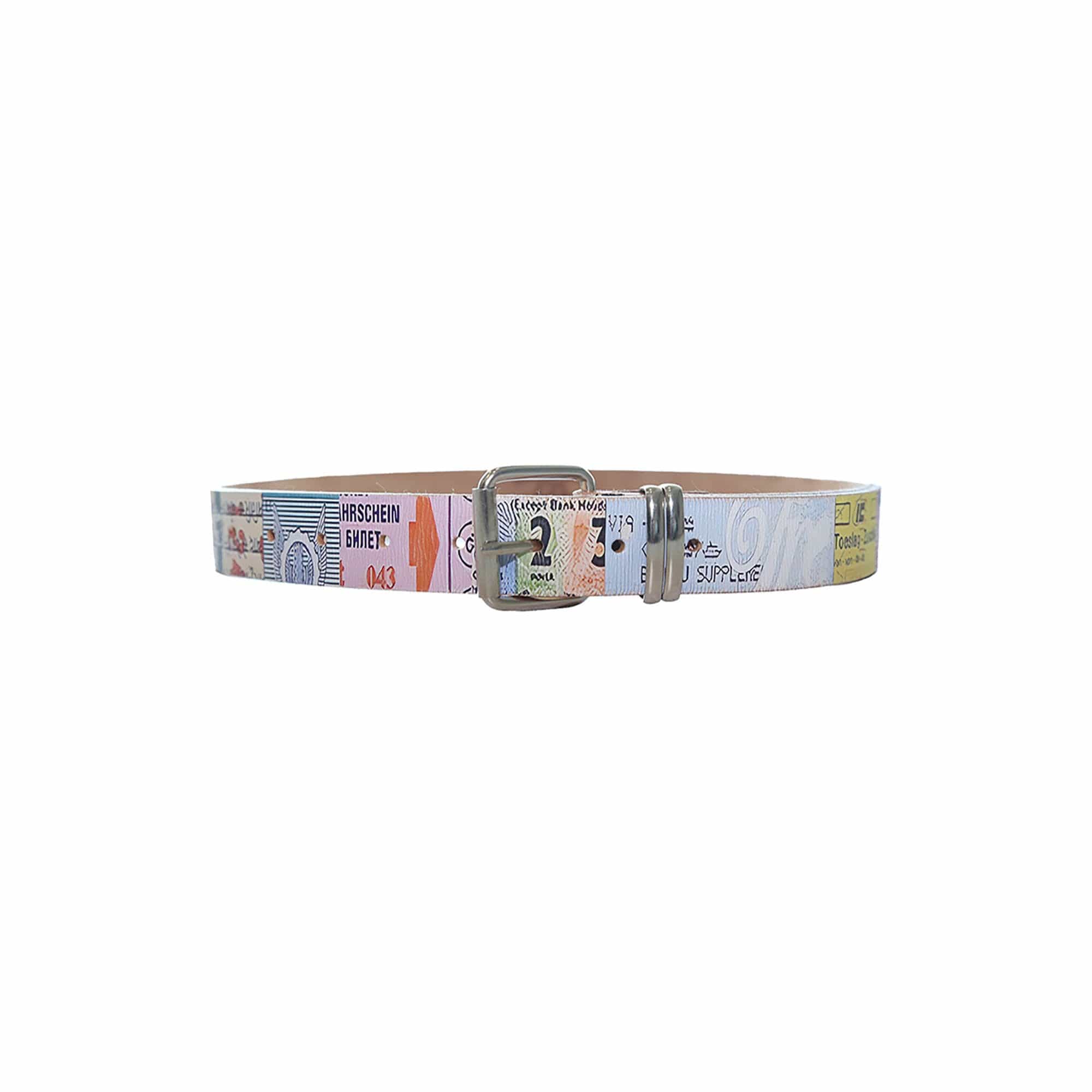 TRECLUB Retro Ticket Full-Print Faux Leather Belt