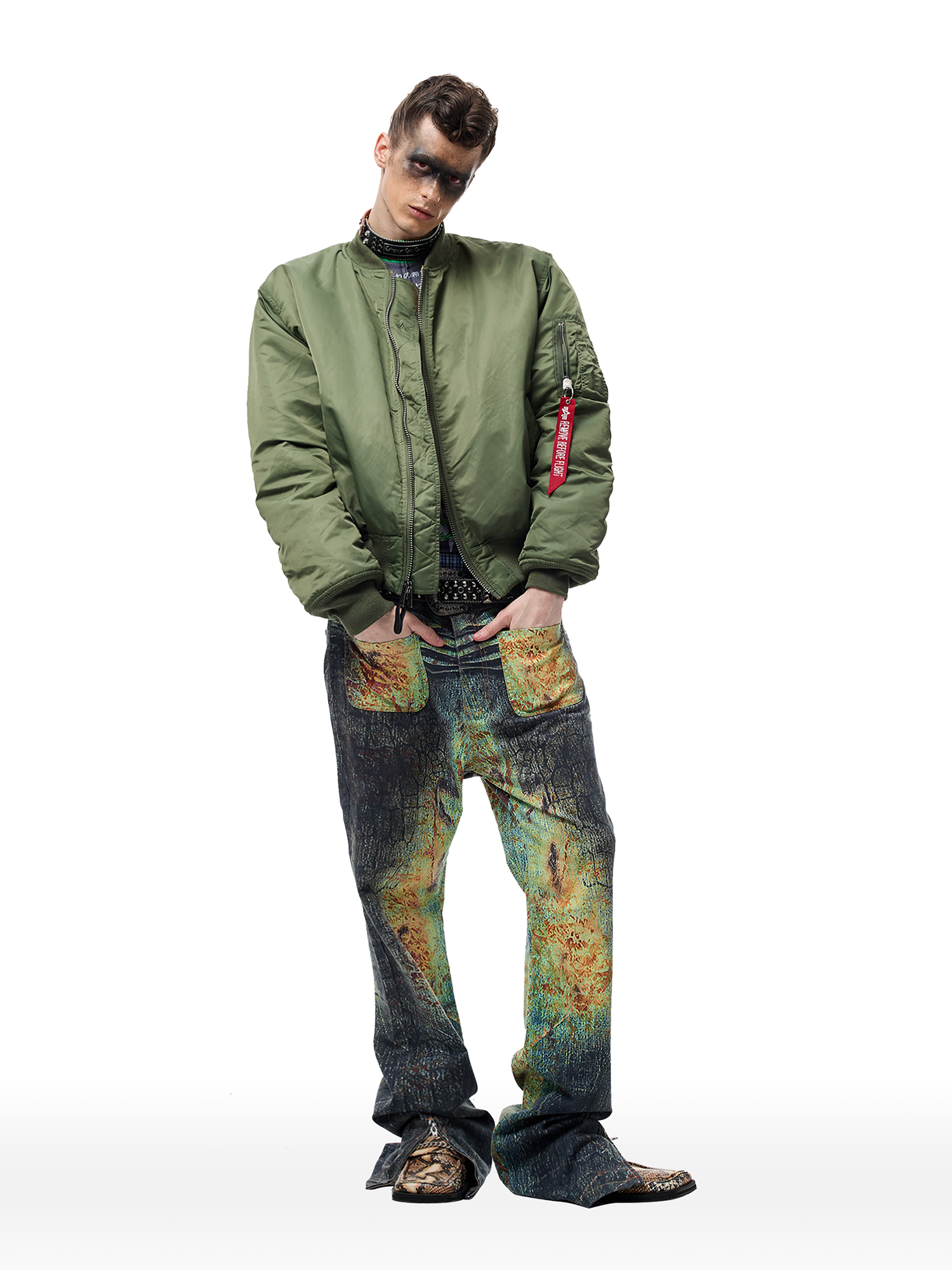 CYCYCY Iridescent Croc Full-Print Slim Flared Jeans