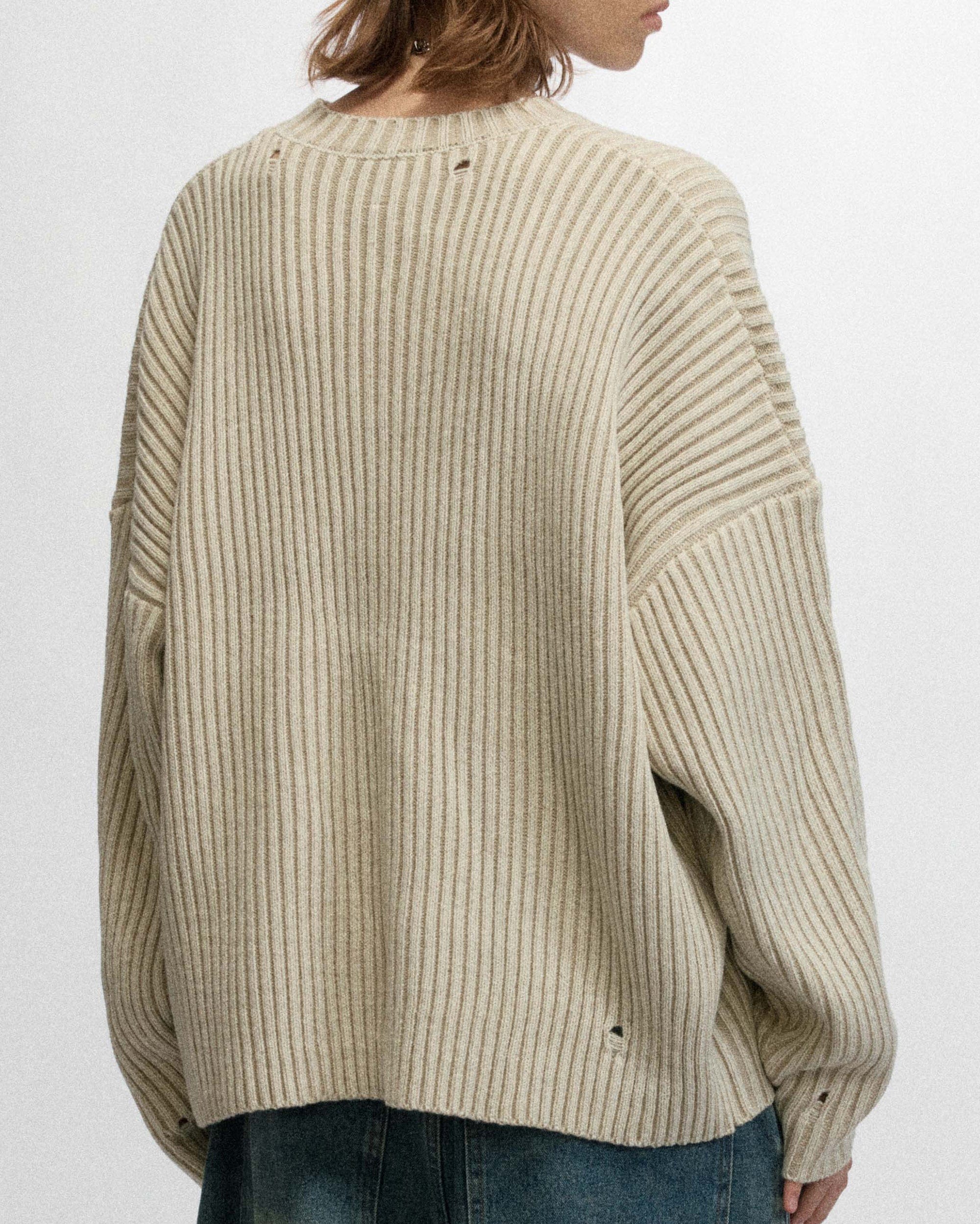 OVDY Faded Ripped Slogan Raw Edge Sweater, premium urban and streetwear designers apparel on PROJECTISR.com, OVDY